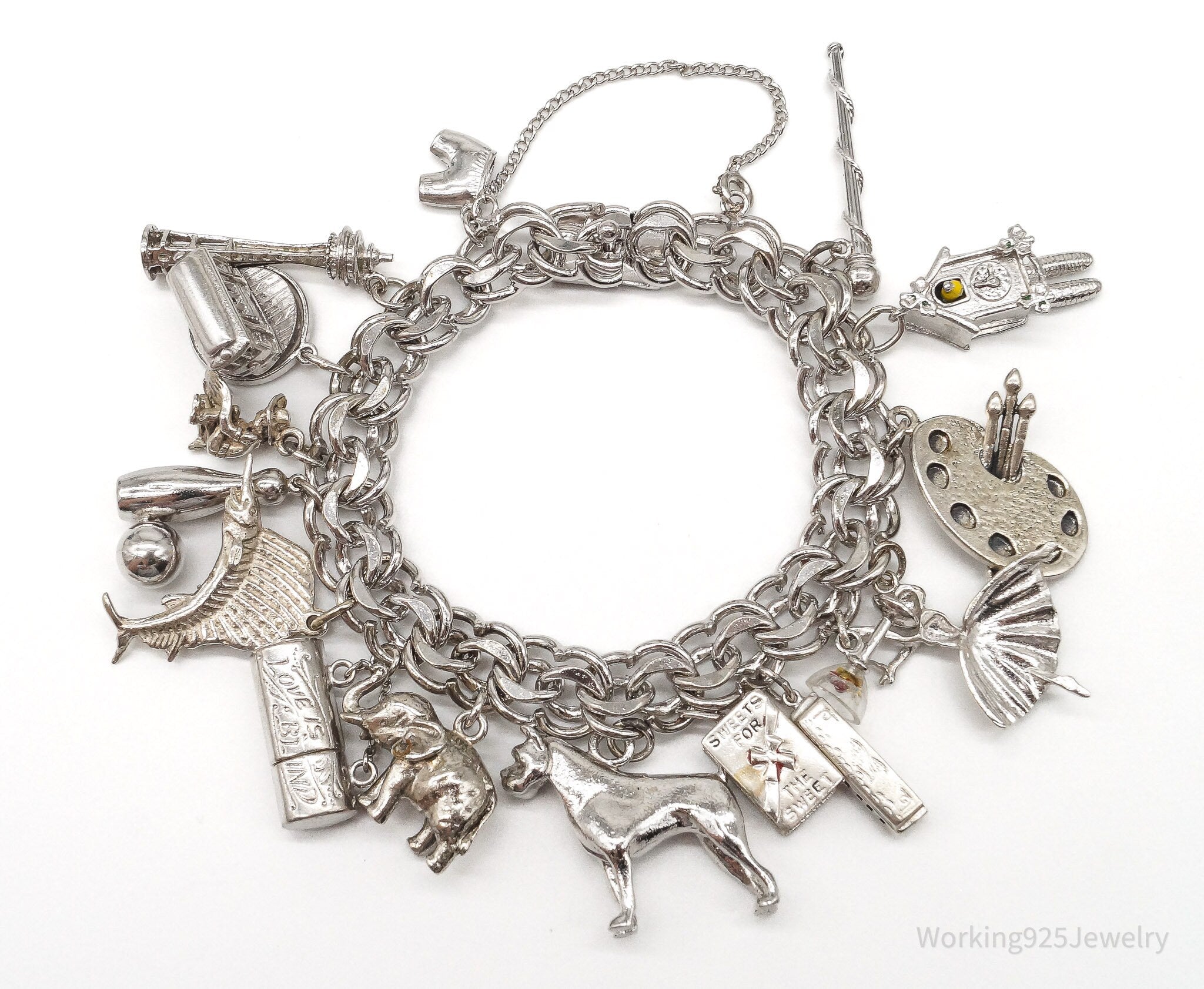 Antique Vintage Charms Sterling Silver Charm Bracelet