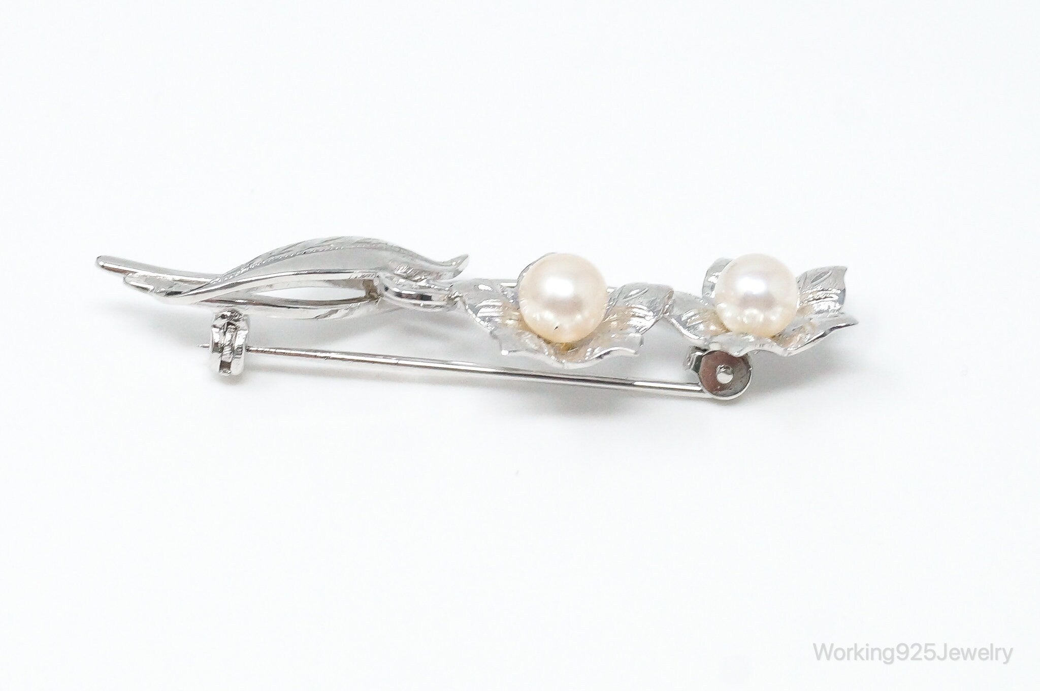 Antique Floral Pearl Sterling Silver Brooch Pin