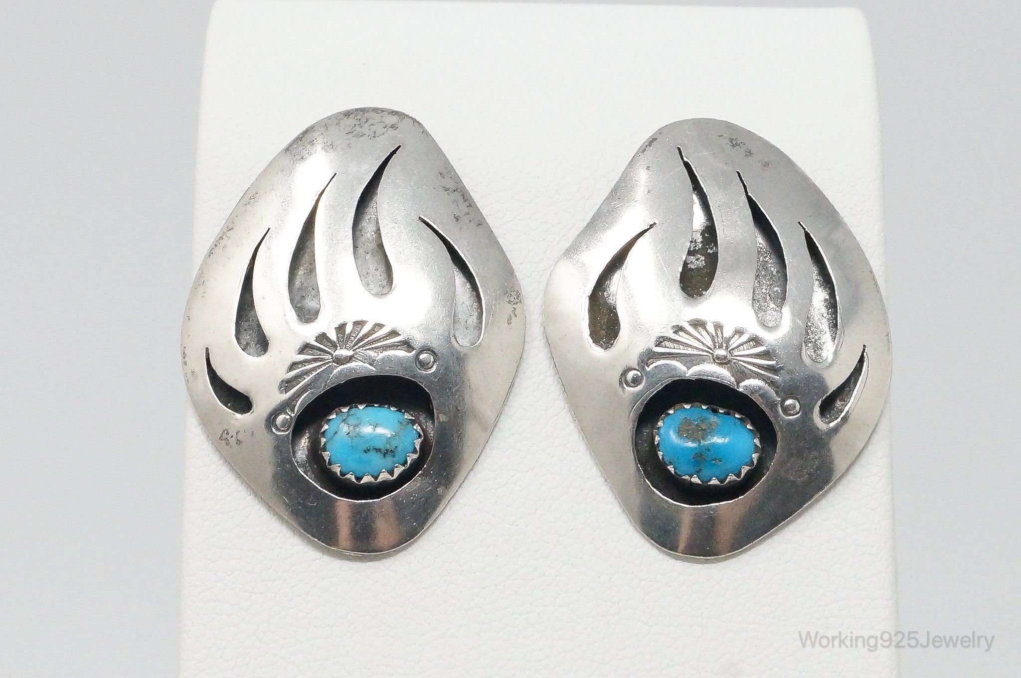 Large Vintage Native American Turquoise Sterling Silver Earrings