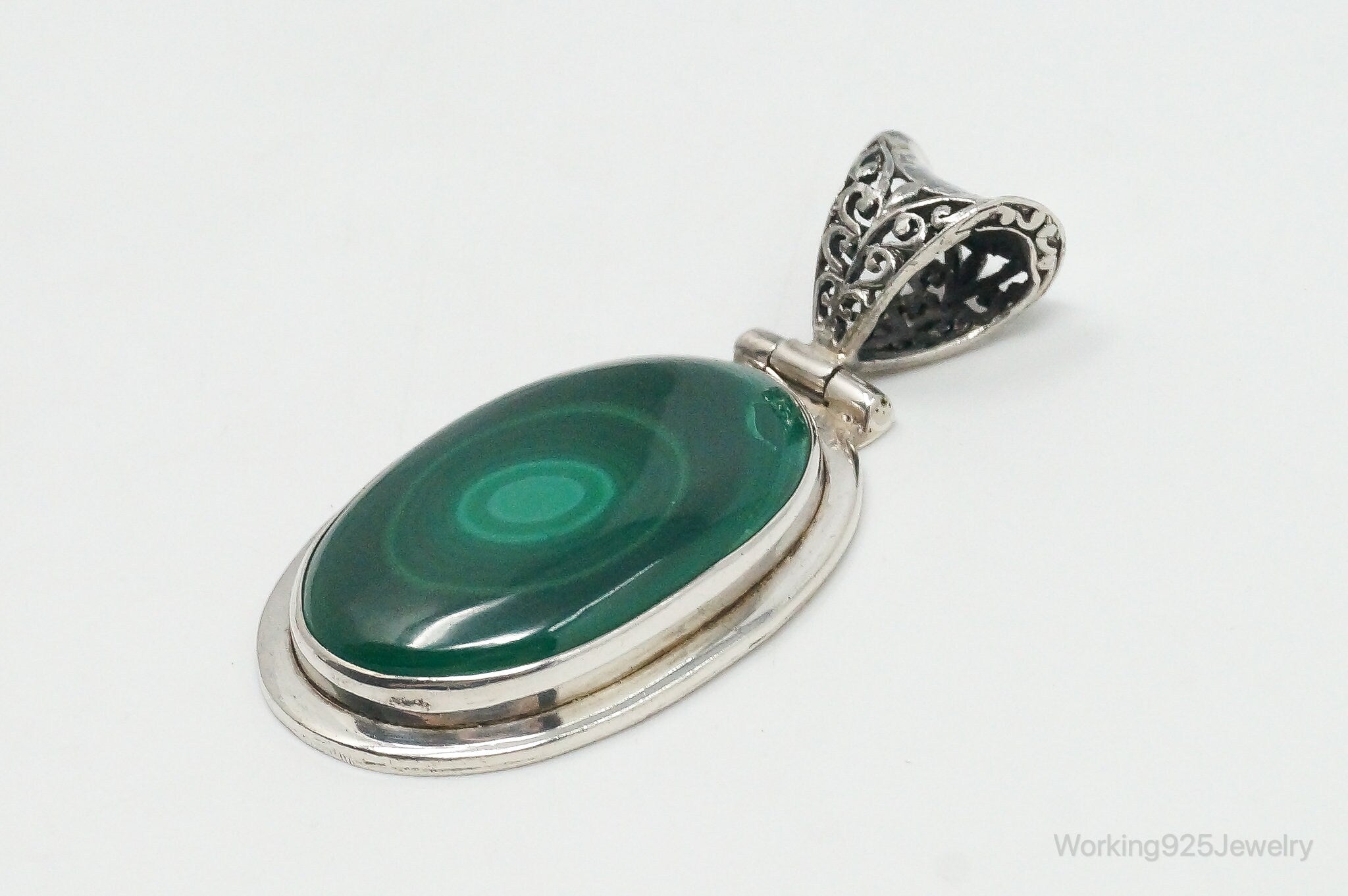 Large Vintage Malachite Sterling Silver Necklace Pendant