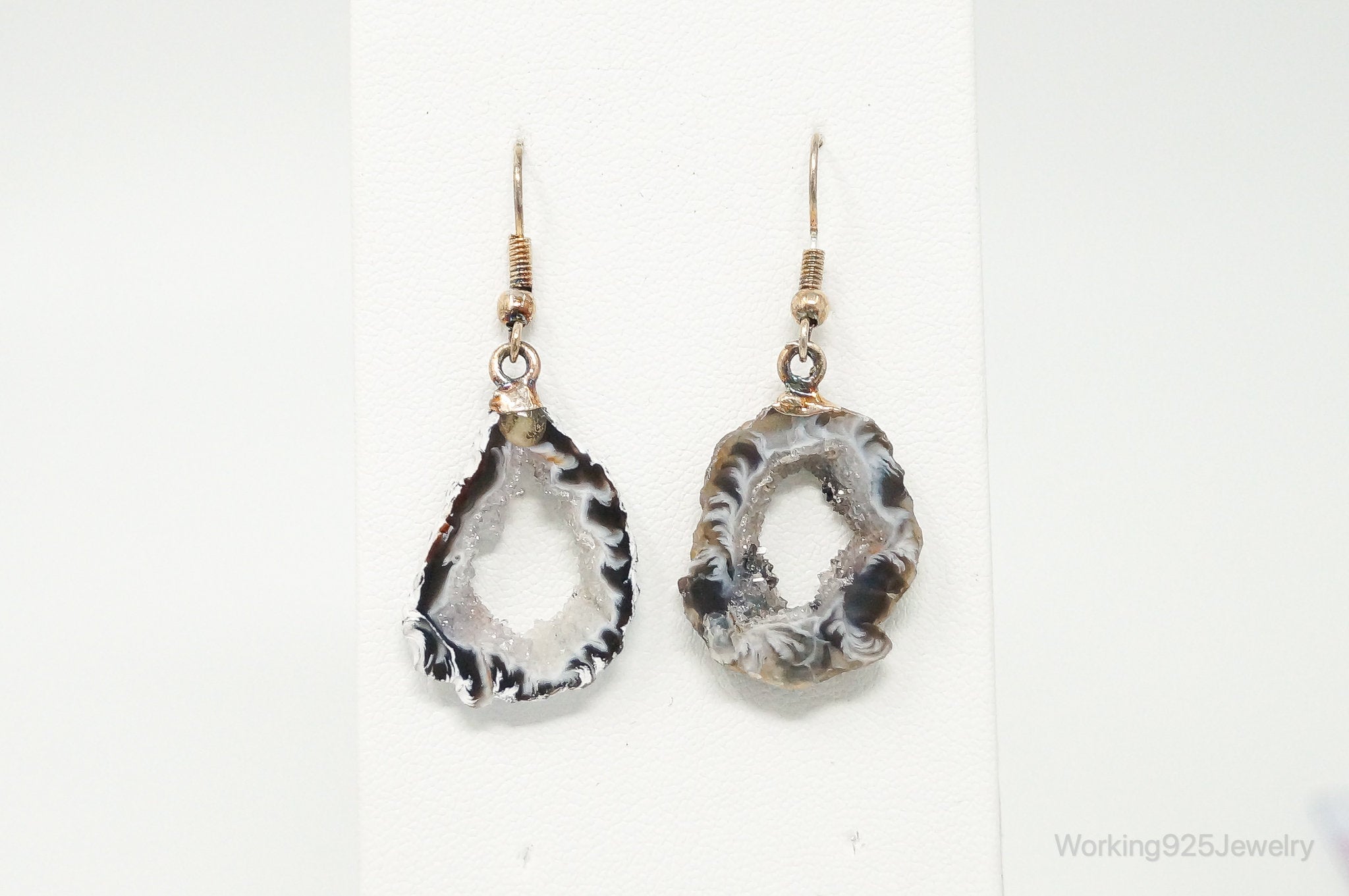 Natural Agate Geode Sterling Silver Earrings