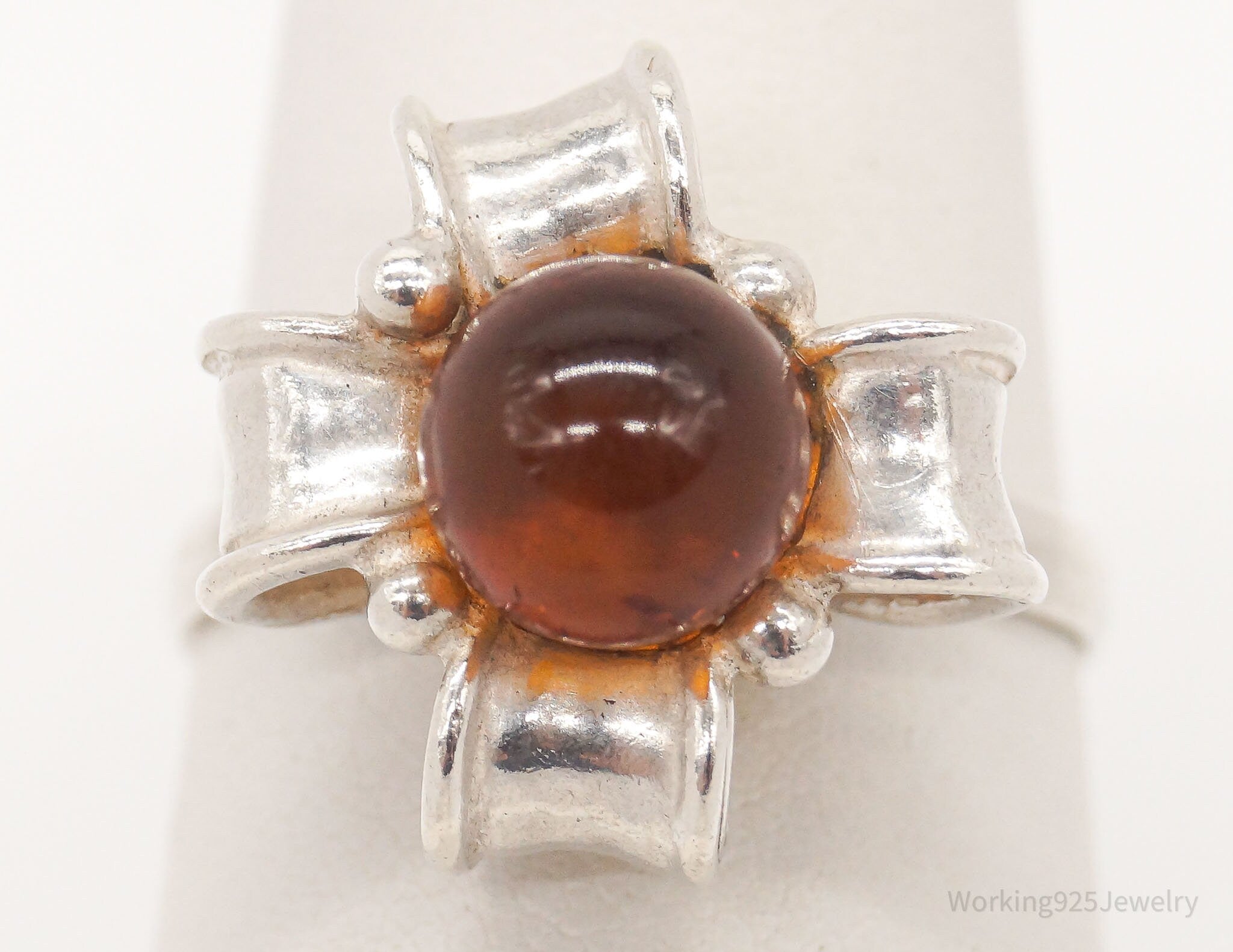 Vintage Baltic Amber Sterling Silver Ring - Size 6.75