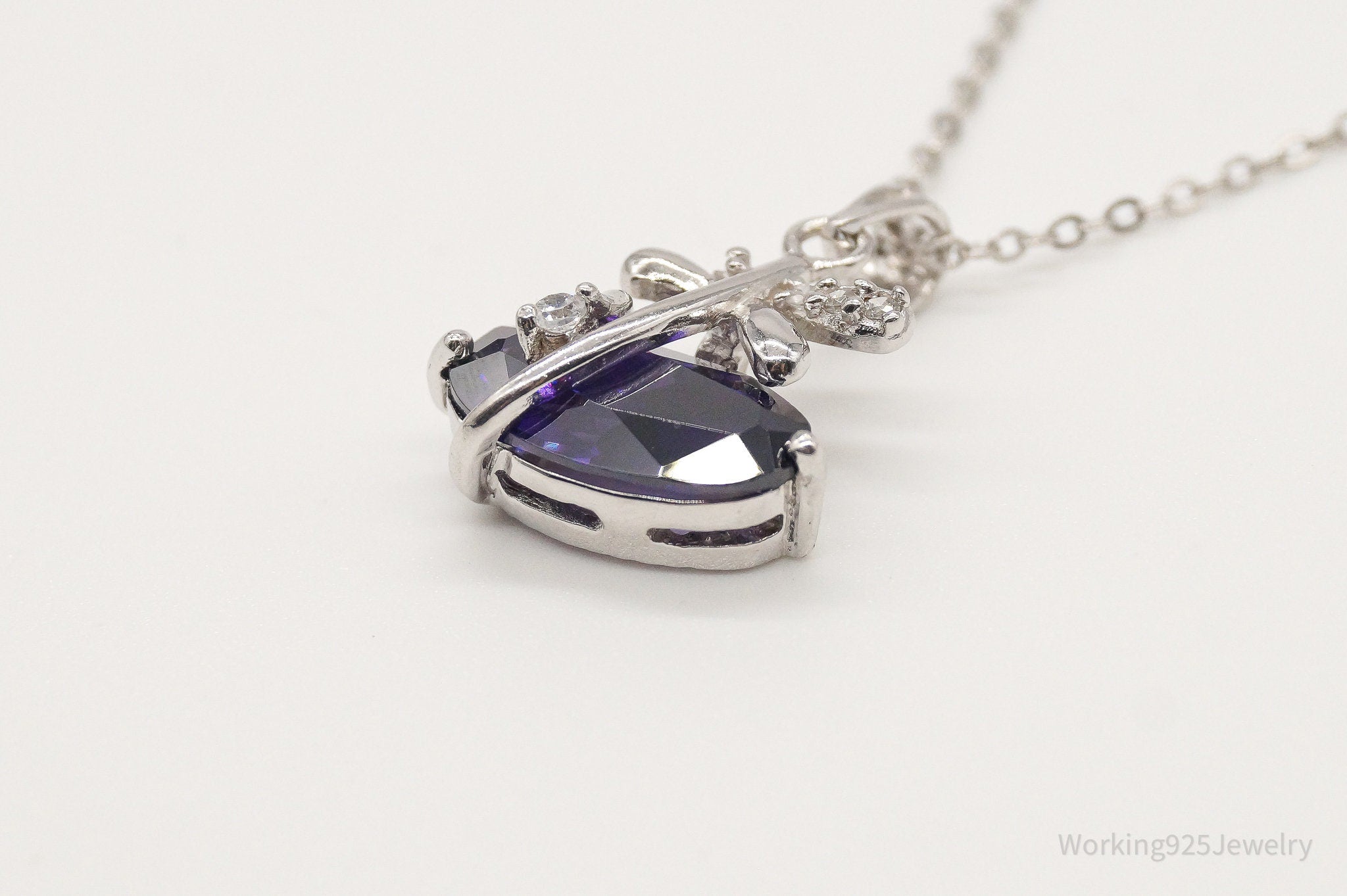 Cubic Zirconia Lab Amethyst Sterling Silver Necklace