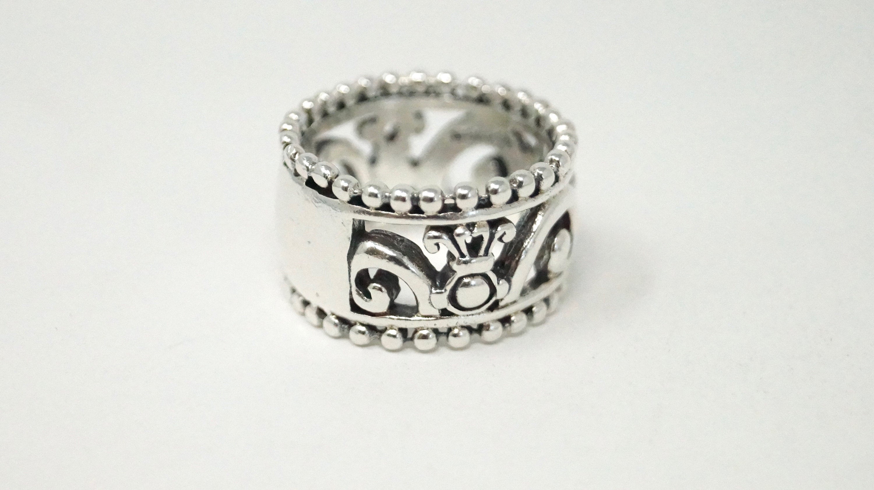 Vintage Designer BARSE Scroll Motif Band Sterling Silver Ring - Size 9.25