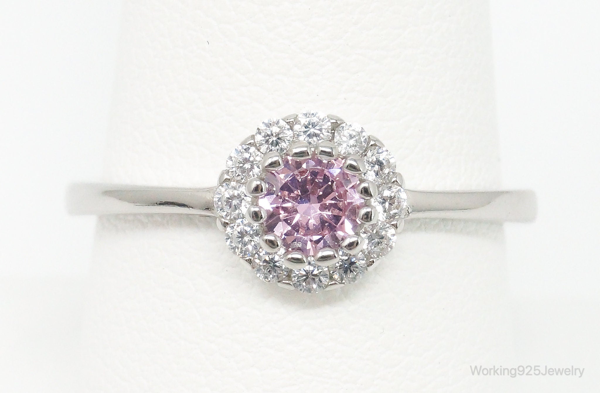 Pink Topaz Cubic Zirconia Sterling Silver Ring - Size 8.75