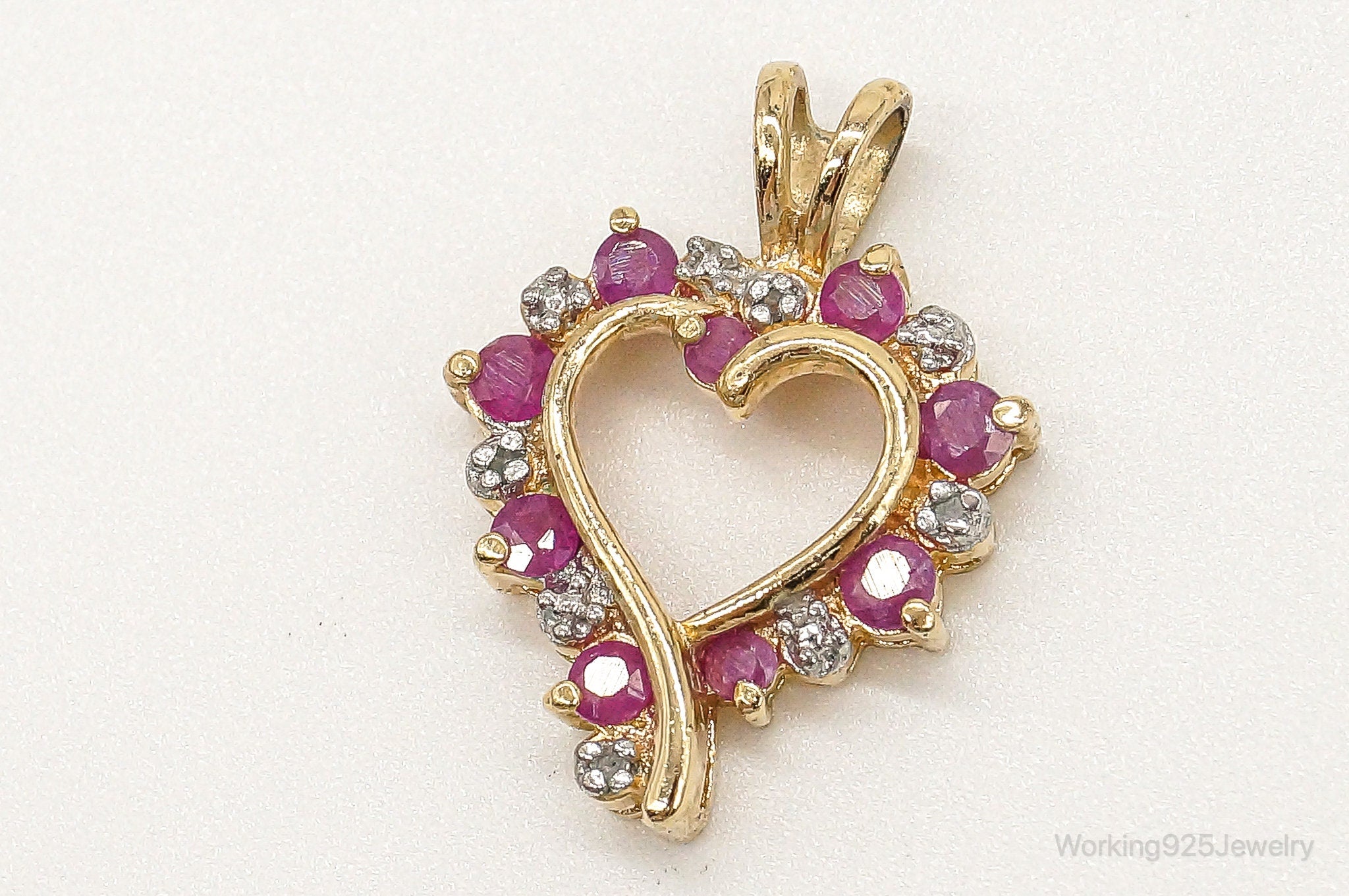 Designer Ross Simons Ruby Diamond Heart Gold Vermeil Sterling Silver Pendant