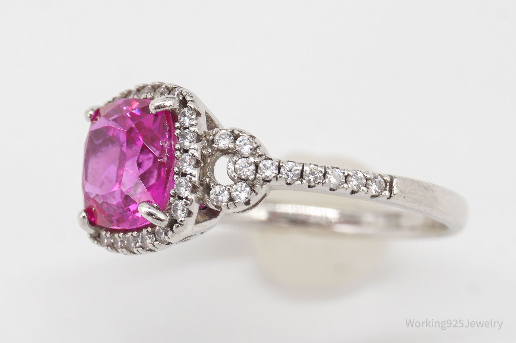 Designer Pink Sapphire Cubic Zirconia Sterling Silver Ring - Size 8.75