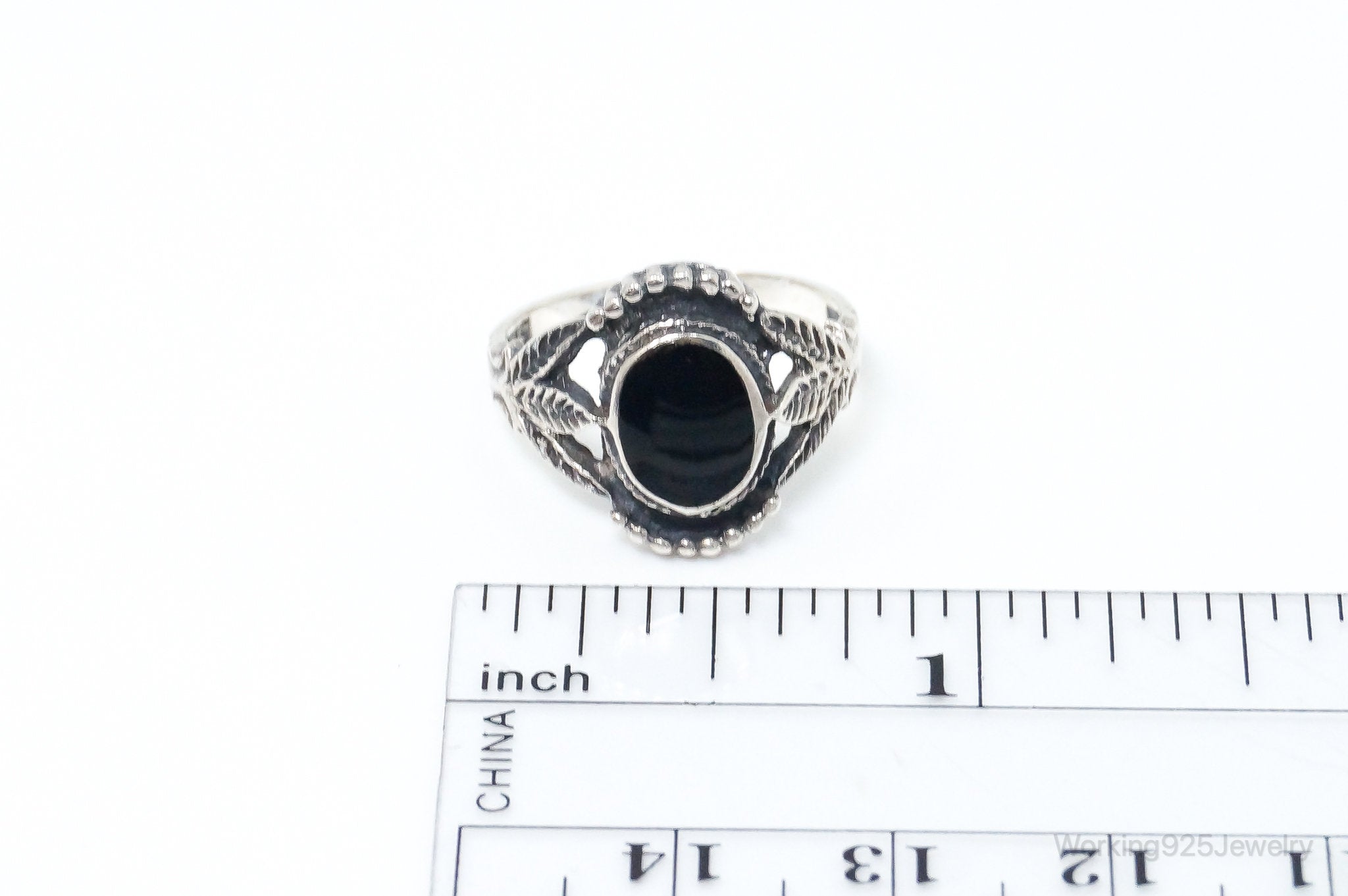 Vintage Black Onyx Sterling Silver Ring - Size 6.25