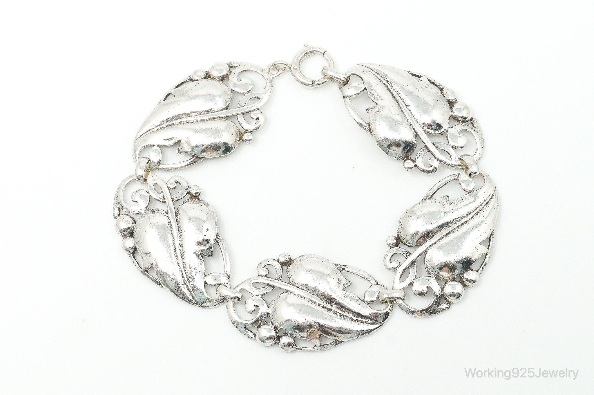 Antique Designer Bau Bauring Sterling Silver Leaf Vine Panel Bracelet