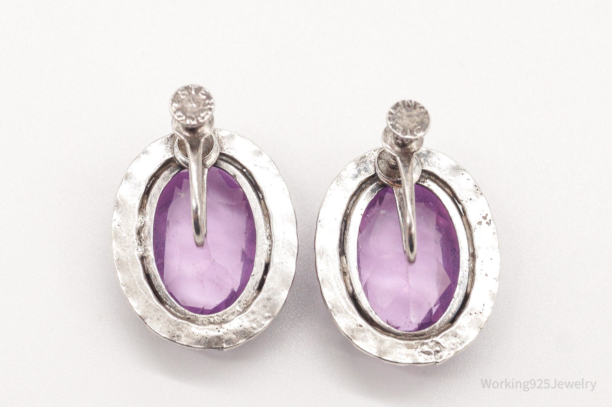 Antique Purple Faux Stone Sterling Silver Screw Back Earrings