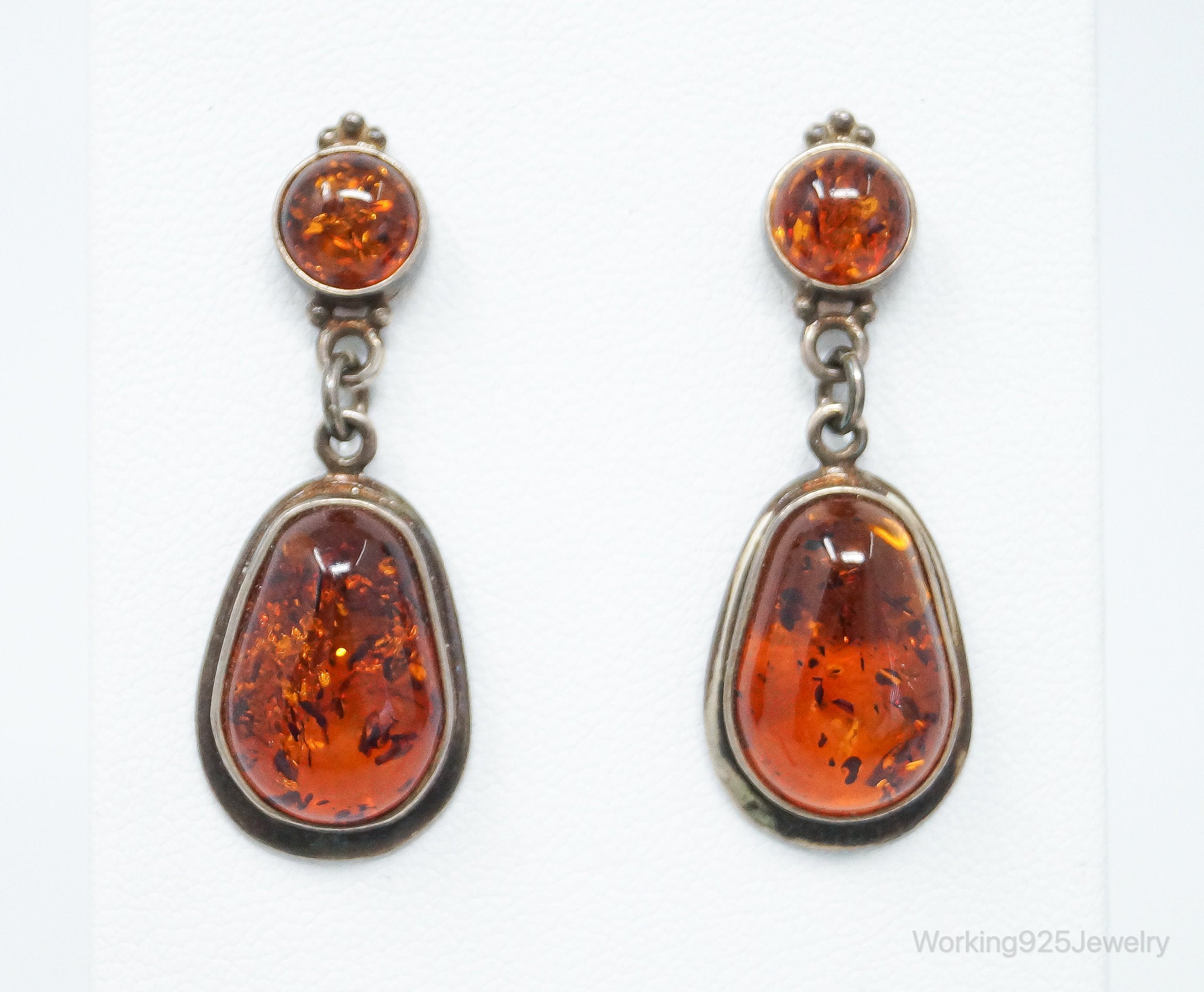 Vintage Amber Modernist Sterling Silver Earrings