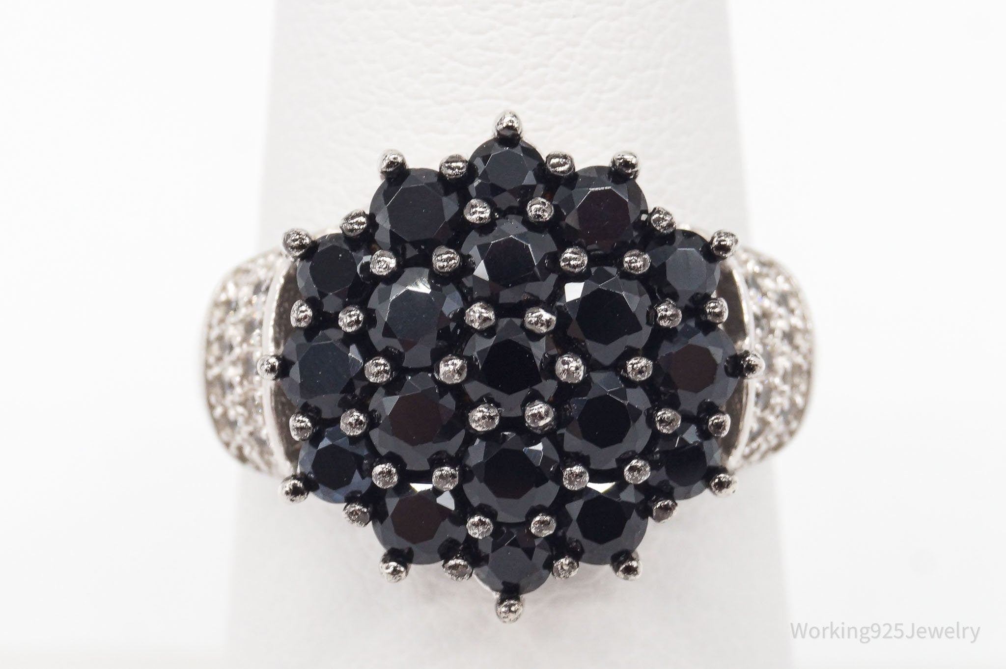 Designer Black Spinel Cubic Zirconia Sterling Silver Ring Size 6.75