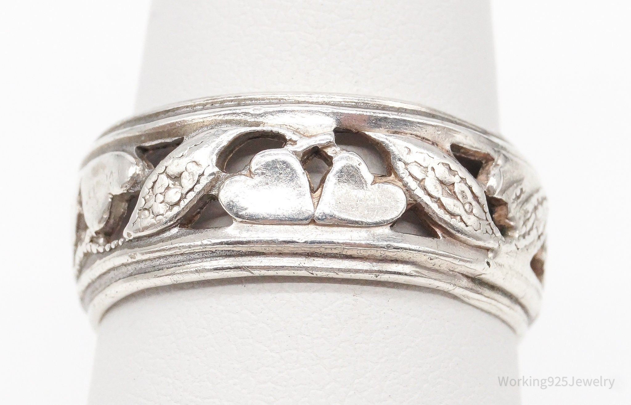 Antique ESPO Art Nouveau Cut Out Sterling Silver Band Ring Size 8