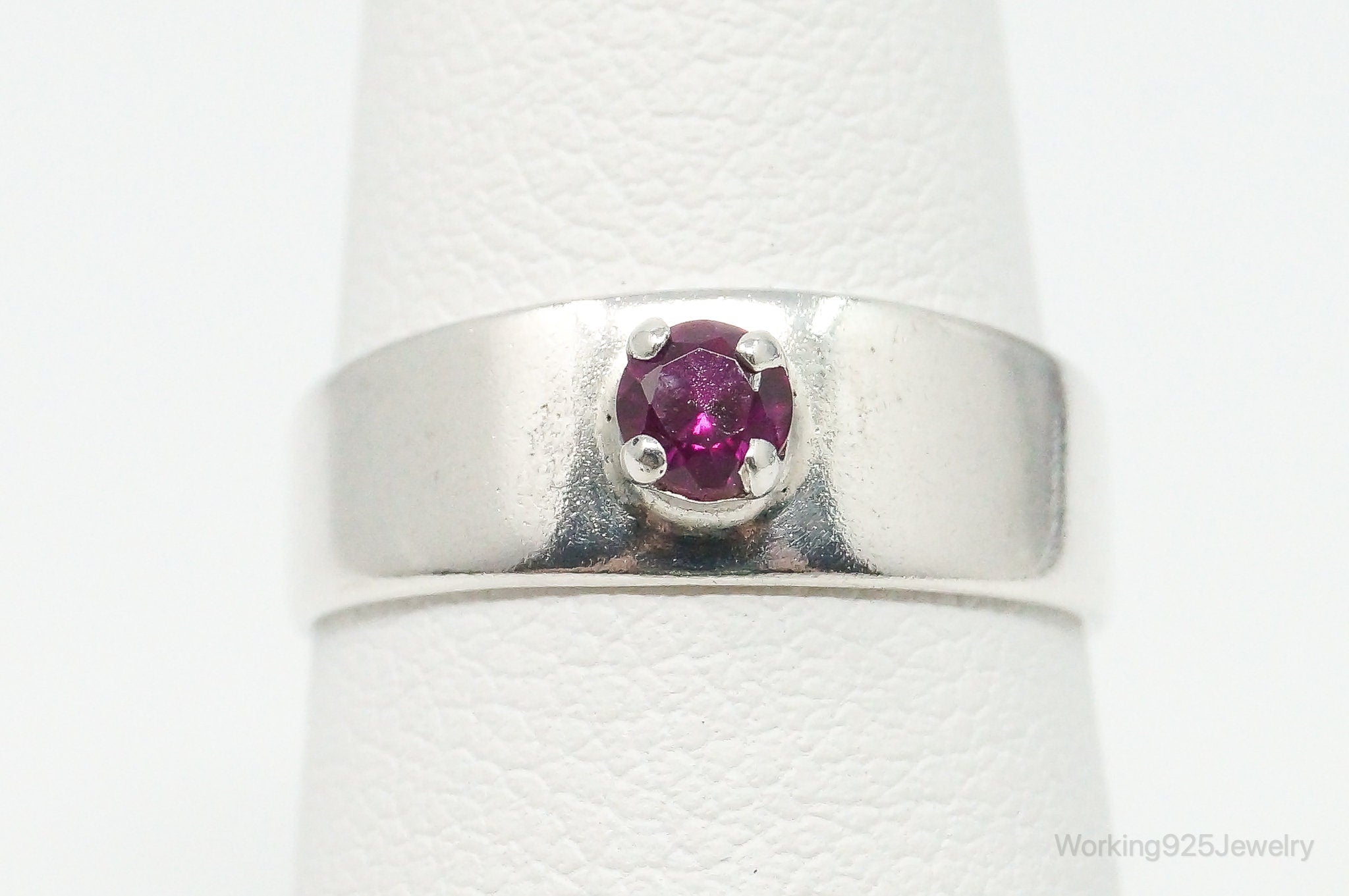 Vintage Lab Ruby Sterling Silver Ring - Size 5.5