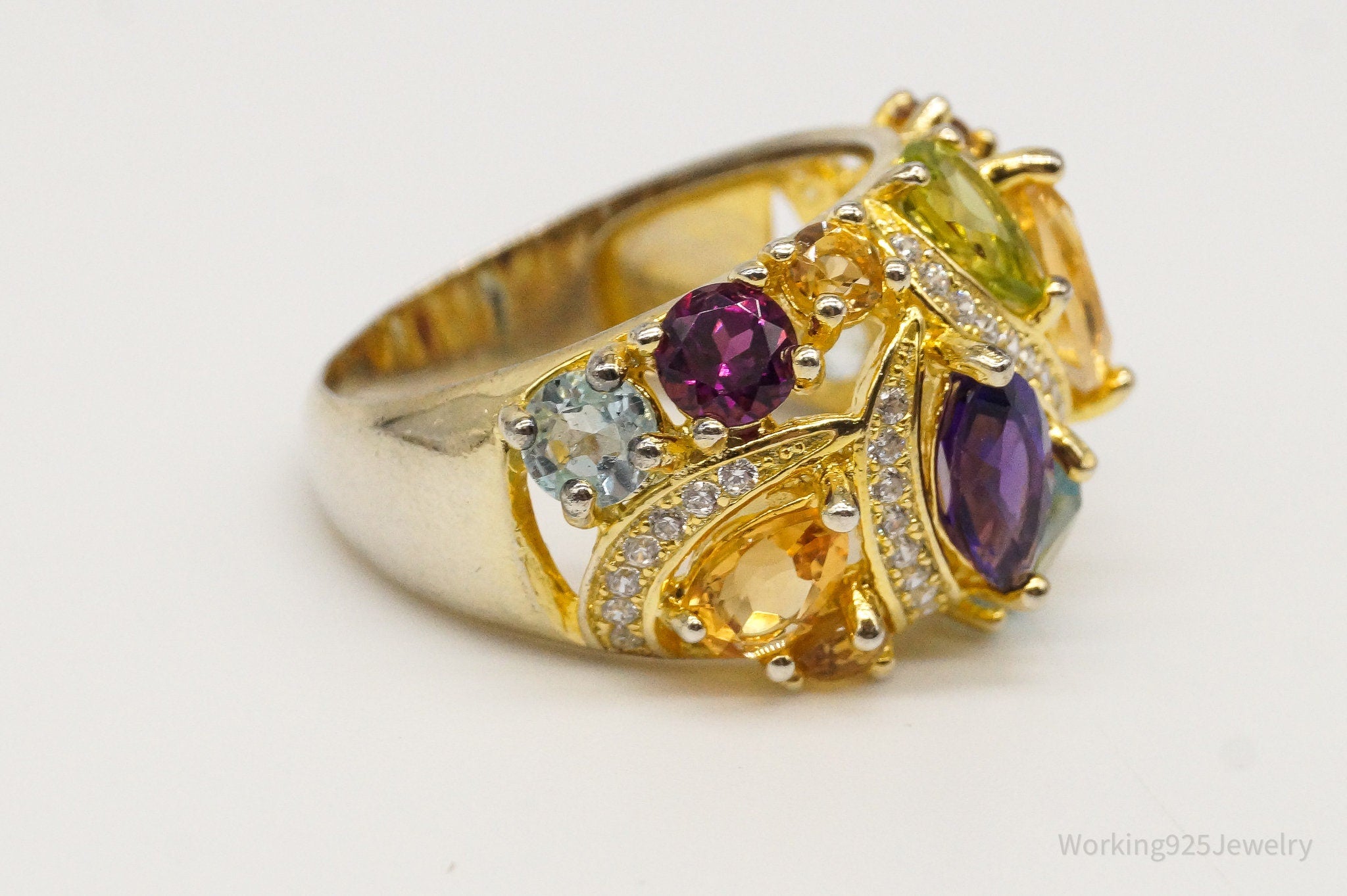 Multiple Gemstone Gold Vermeil Sterling Silver Ring - Size 7