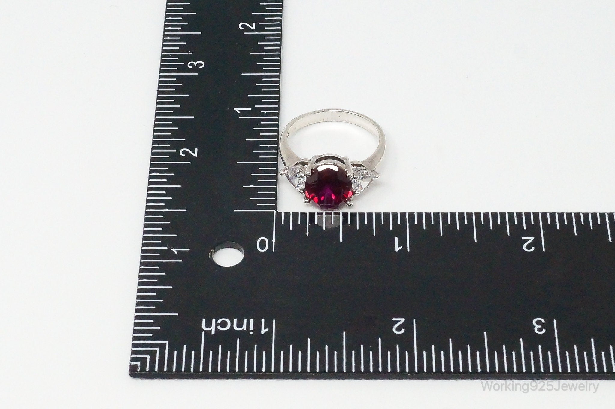 Vintage Lab Ruby Cubic Zirconia Sterling Silver Ring - Size 8