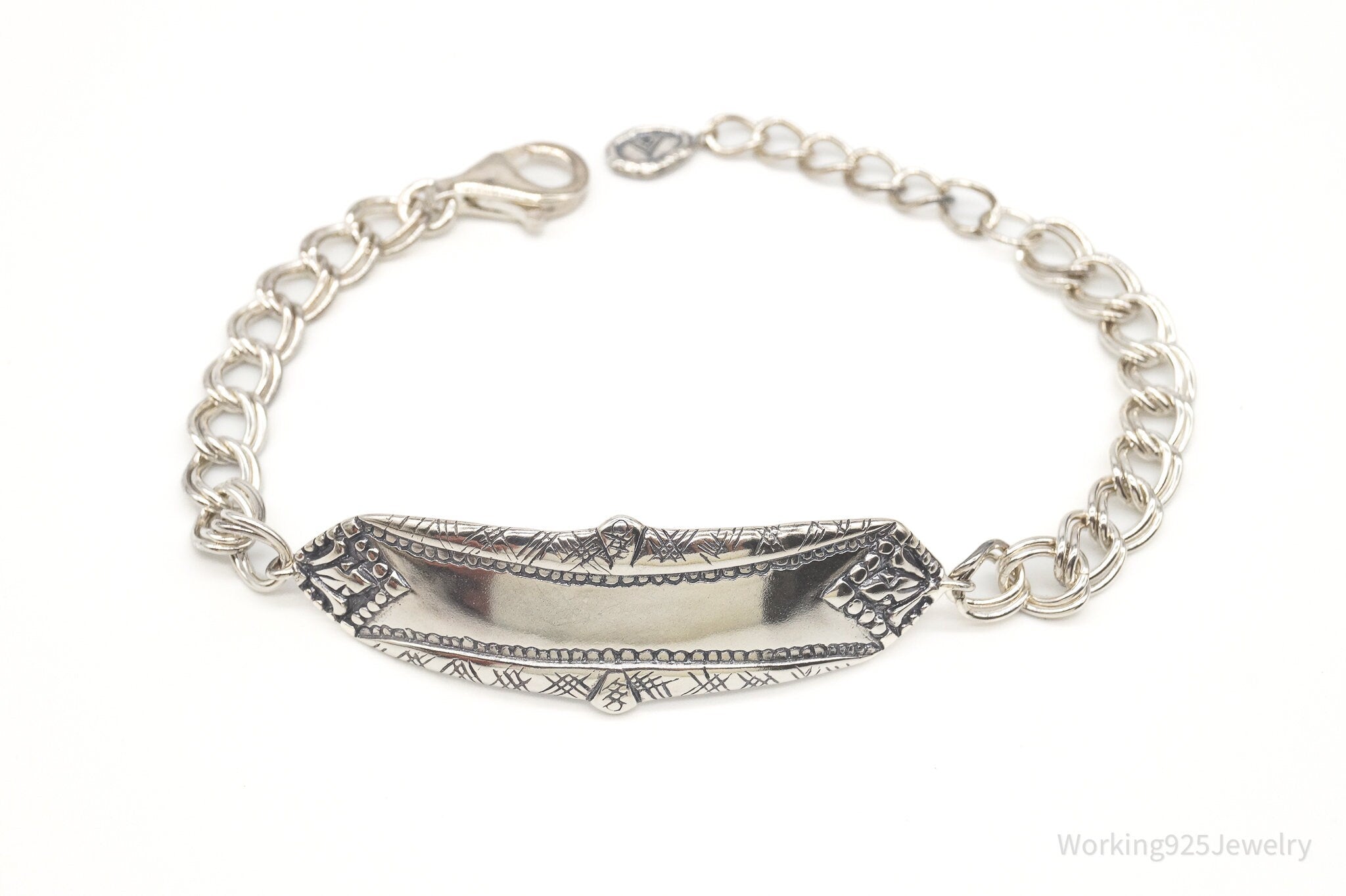 Designer Silpada Engravable Bar Chain Link Sterling Silver Bracelet