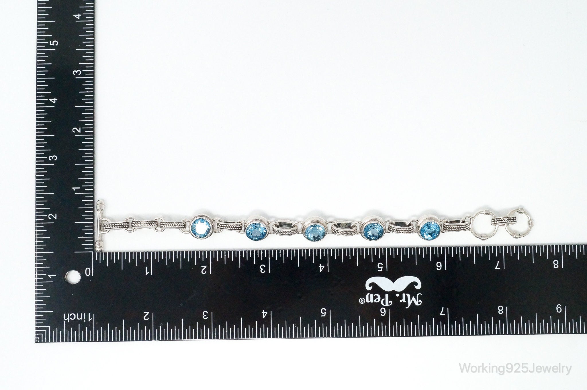 Vintage Blue Topaz Sterling Silver Toggle Bracelet