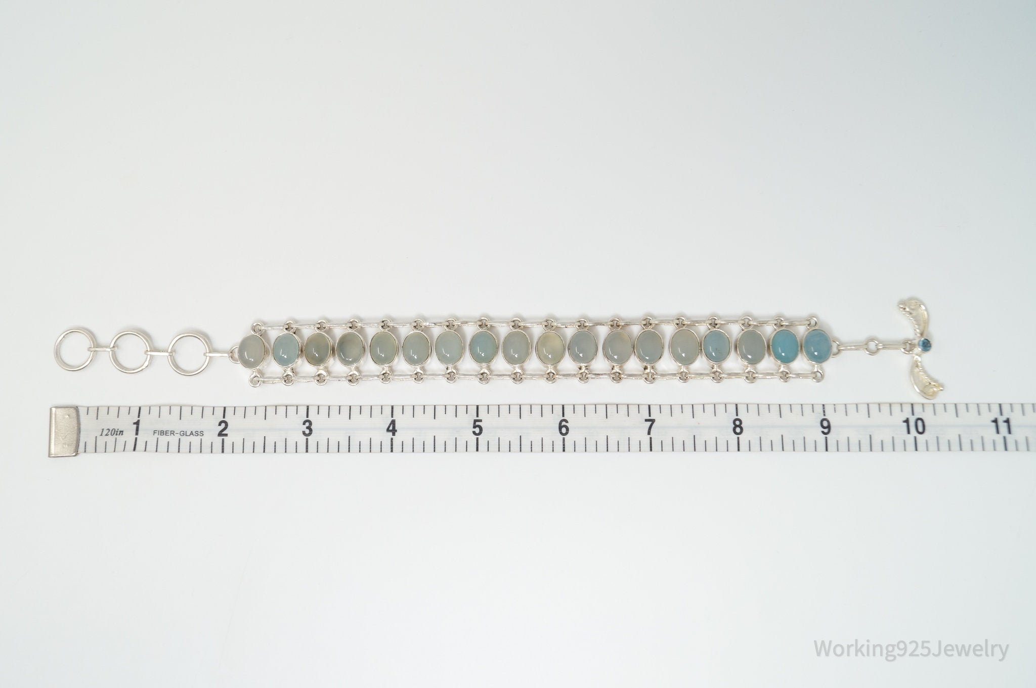 Vintage Bali Style Chalcedony Sterling Silver Toggle Bracelet