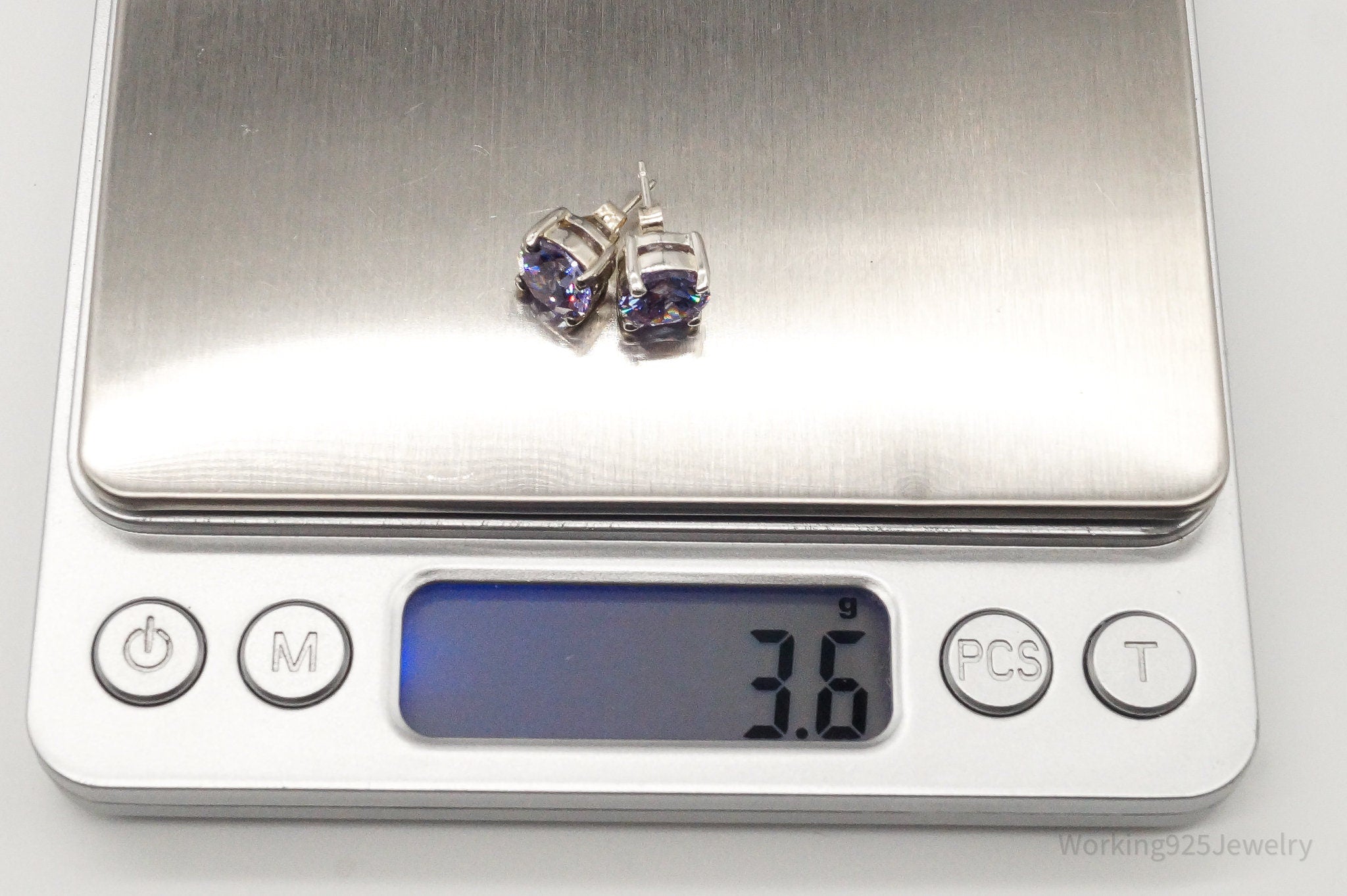 Large Purple Cubic Zirconia Sterling Silver Stud Post Earrings