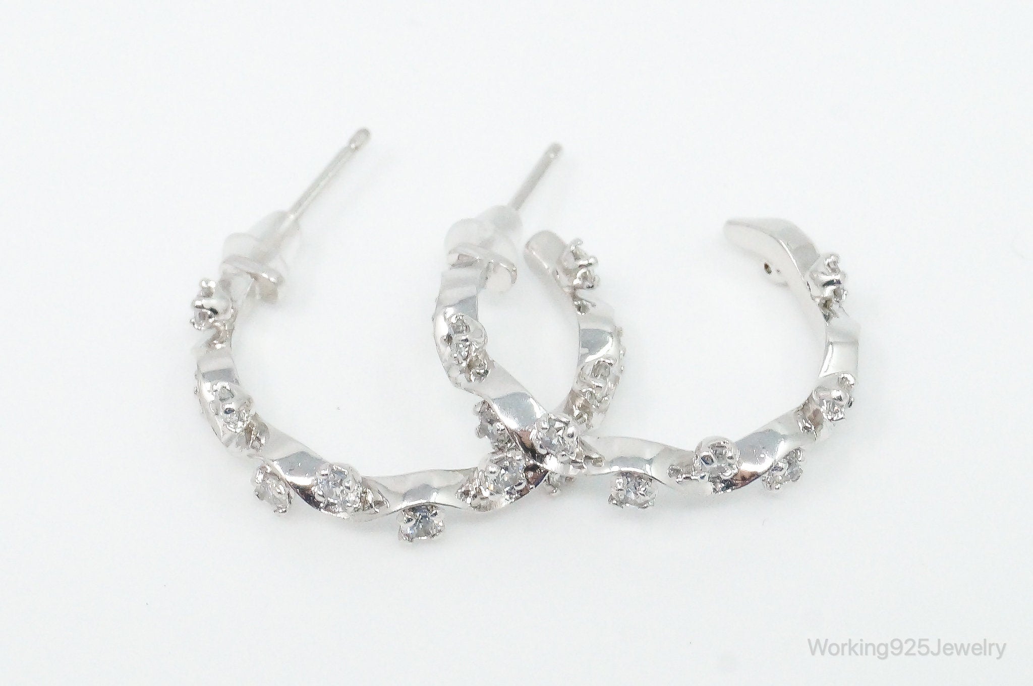 Designer Cubic Zirconia Sterling Silver Hoop Earrings