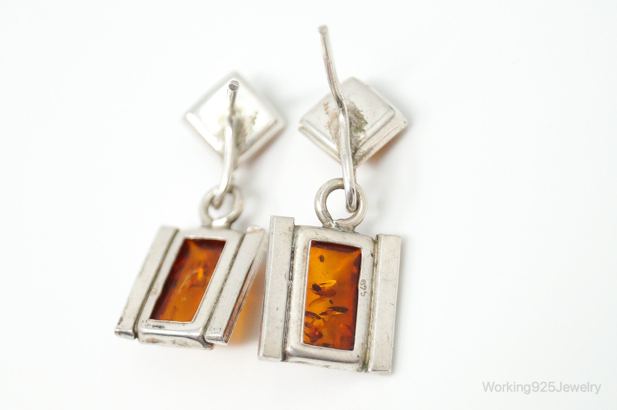 Vintage Amber Sterling Silver Earrings