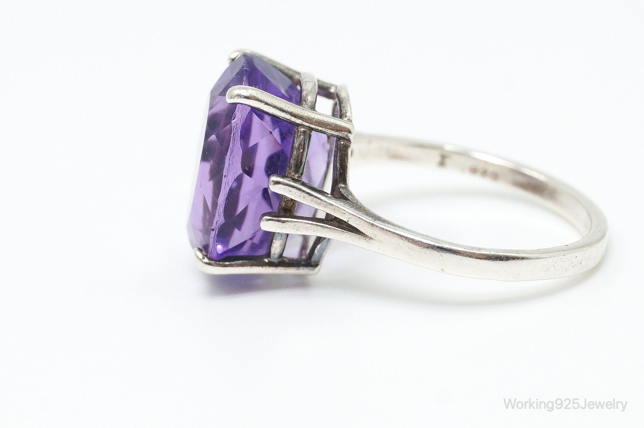 Vintage Designer Large Amethyst Sterling Silver Ring - Size 7.25