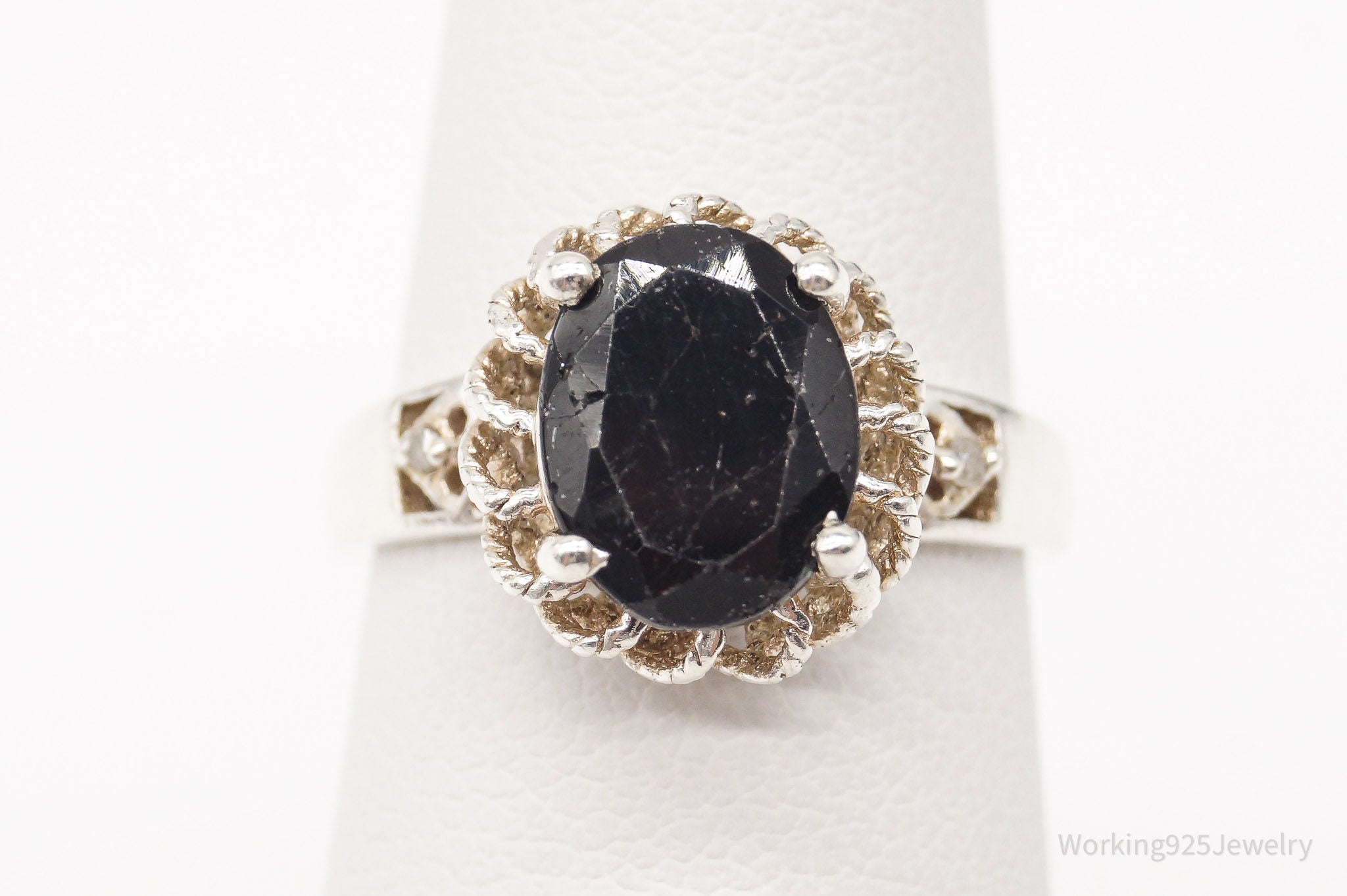 Vintage Black Onyx Diamond Sterling Silver Ring - Size 5