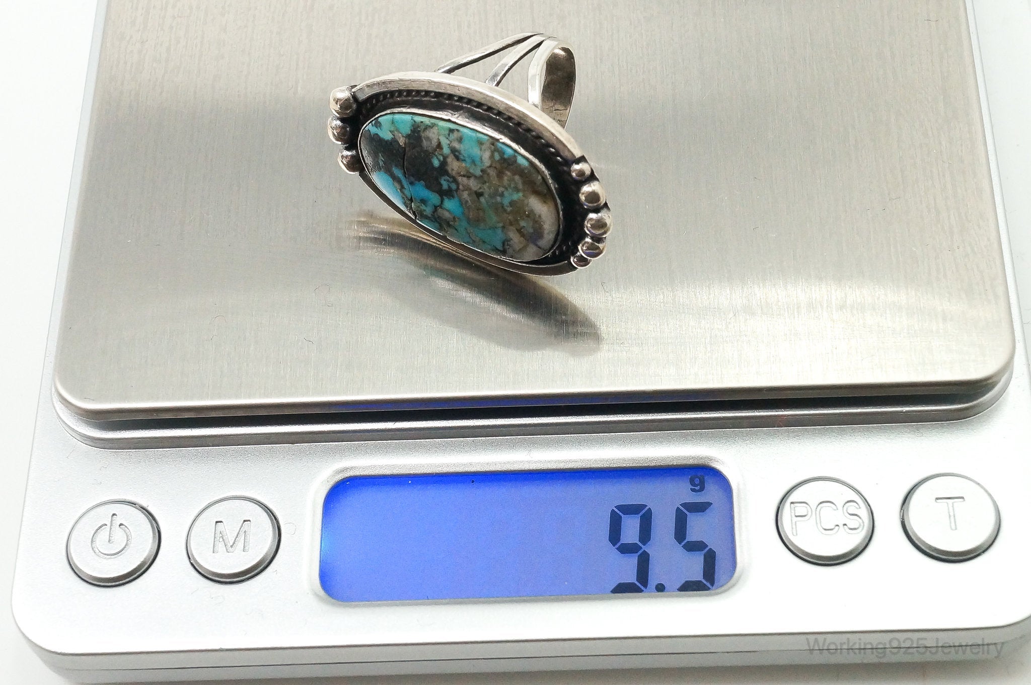 Large Vintage Native American Turquoise Unsigned Sterling Silver Ring SZ 6.25