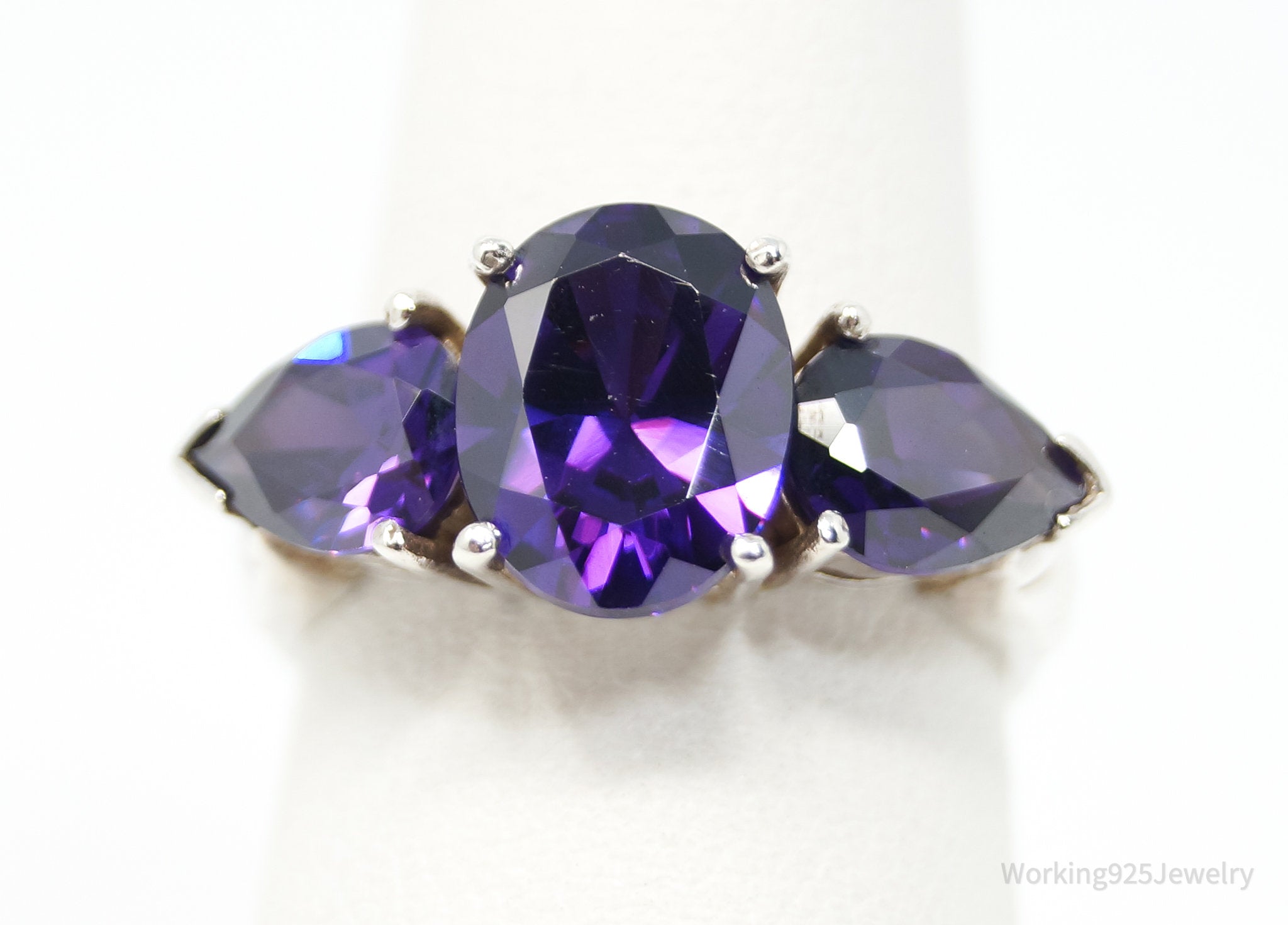 Vintage Art Deco Amethyst Sterling Silver Statement Ring - Sz 6