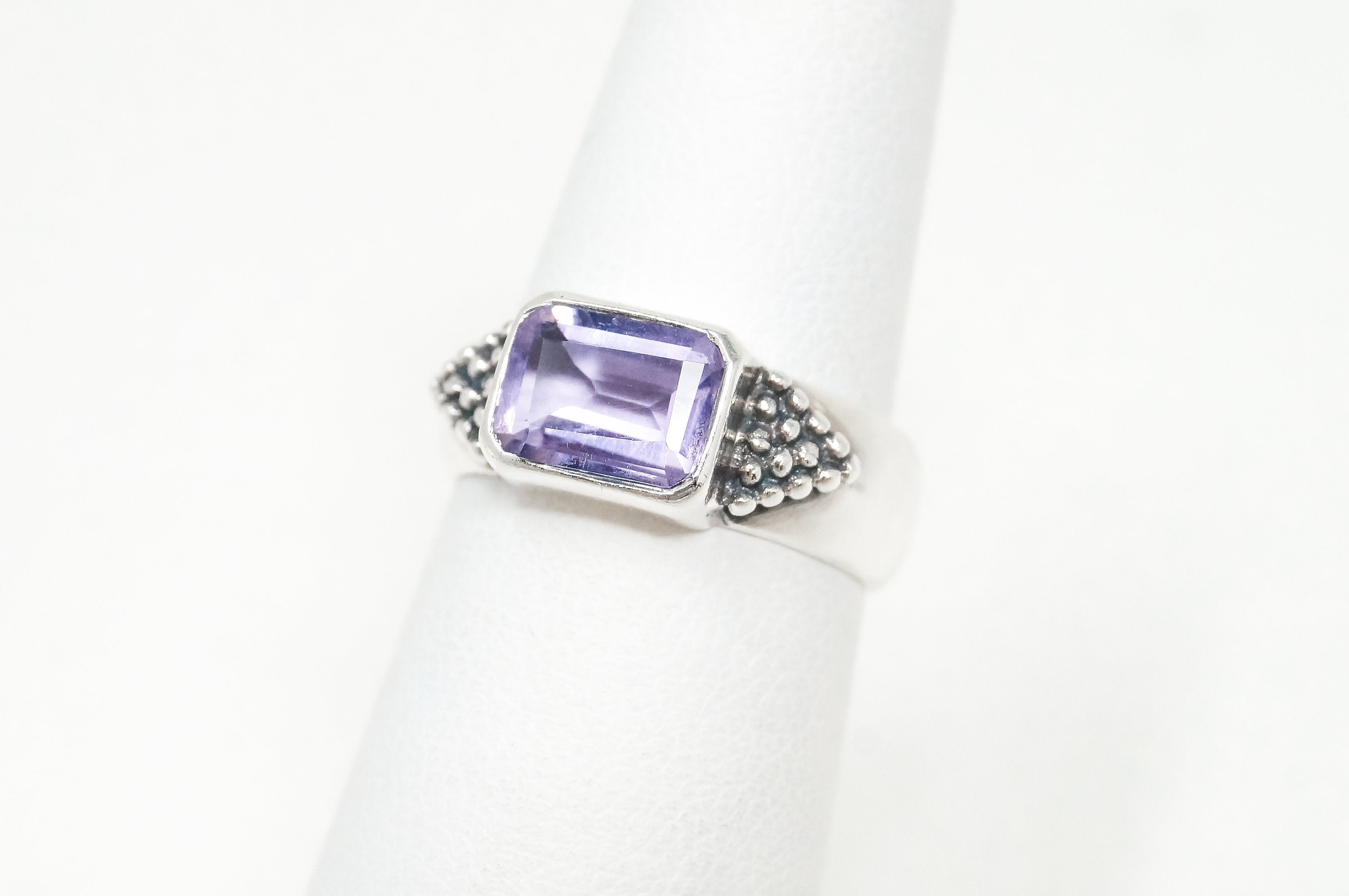 Vintage Designer WOODS Amethyst Sterling Silver Ring - Sz 5 -797675599