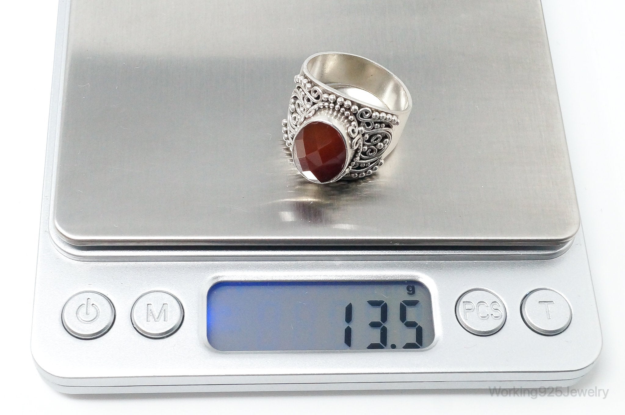 Vintage Designer BA Suarti Carnelian Sterling Silver Ring Size 10.25