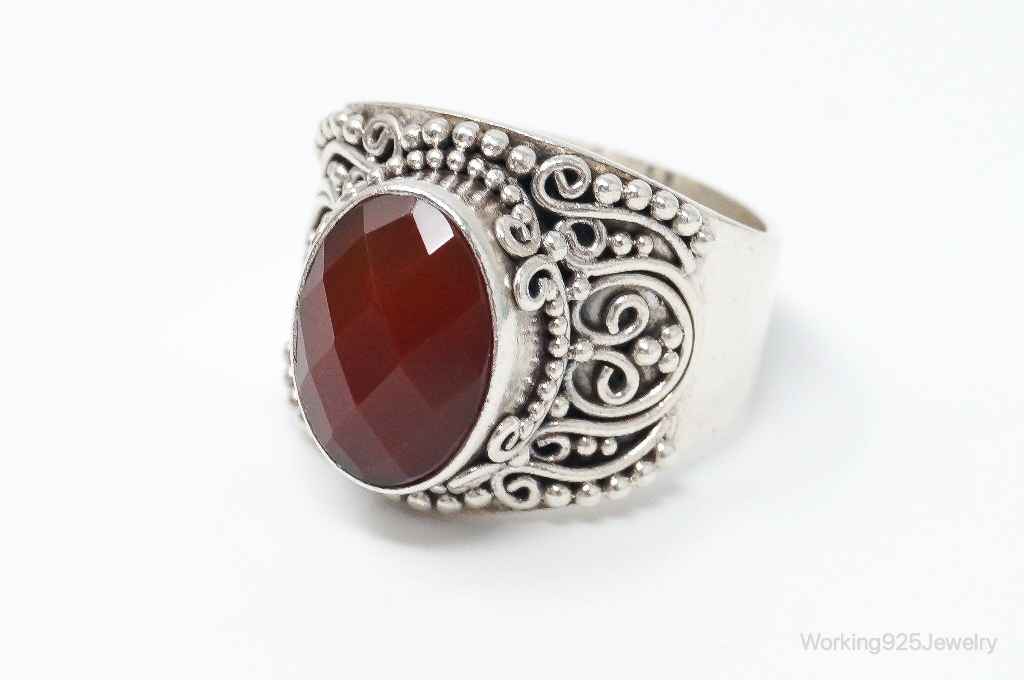 Vintage Designer BA Suarti Carnelian Sterling Silver Ring Size 10.25