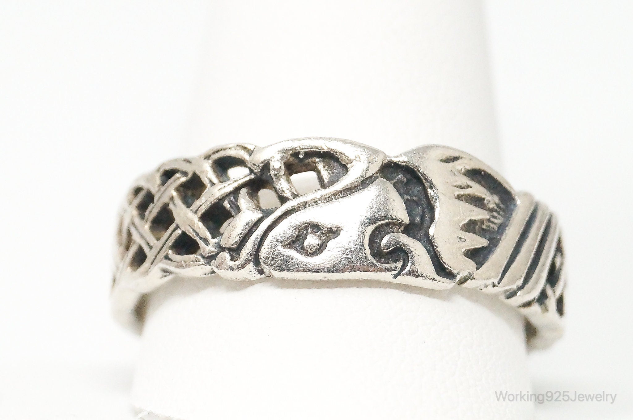 Vintage Celtic Knot Style Sterling Silver Band Ring - Size 13.5