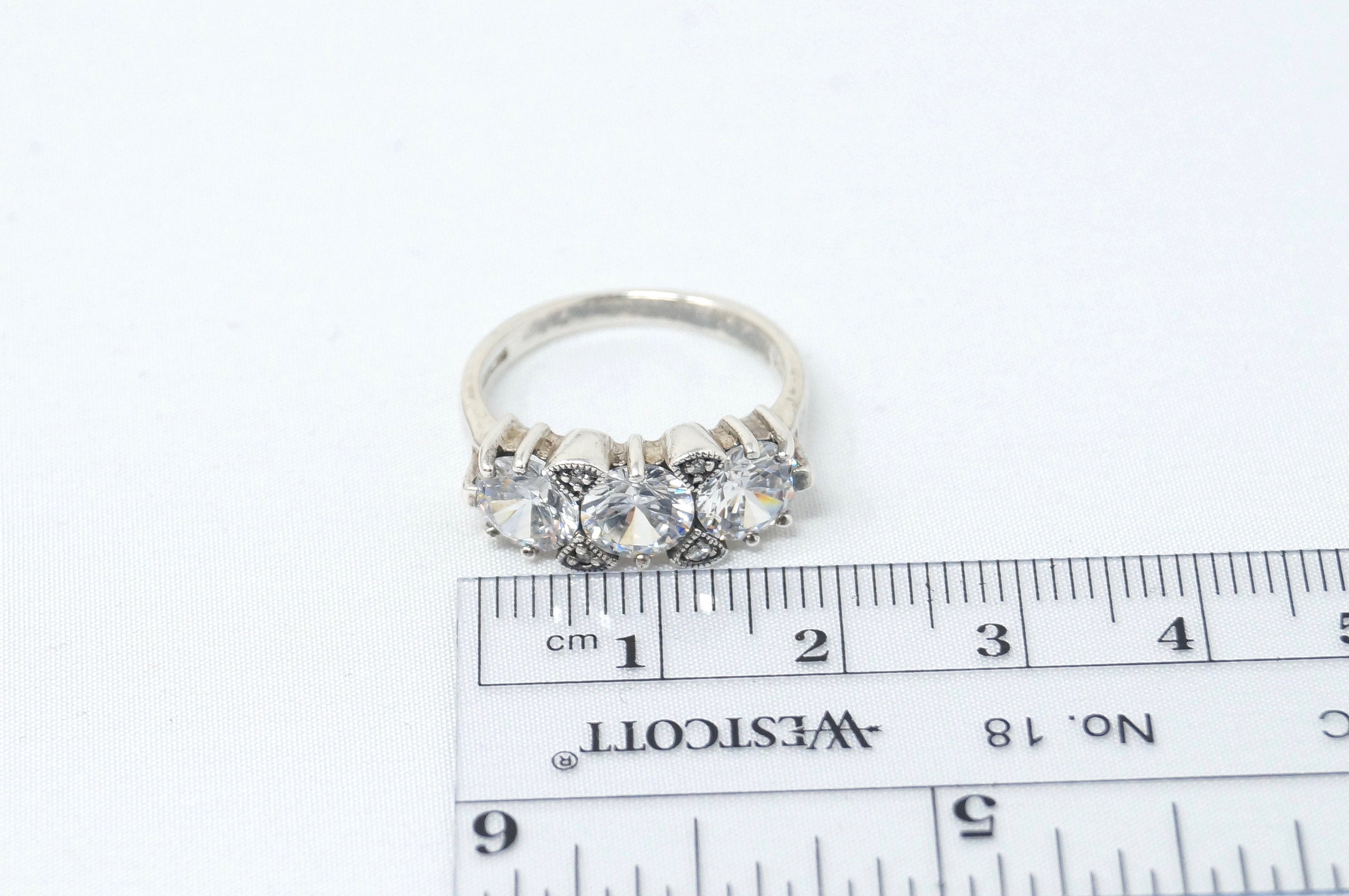 Vintage Art Deco Style Cz Sweetheart Statement Ring Sterling Silver - Size 7