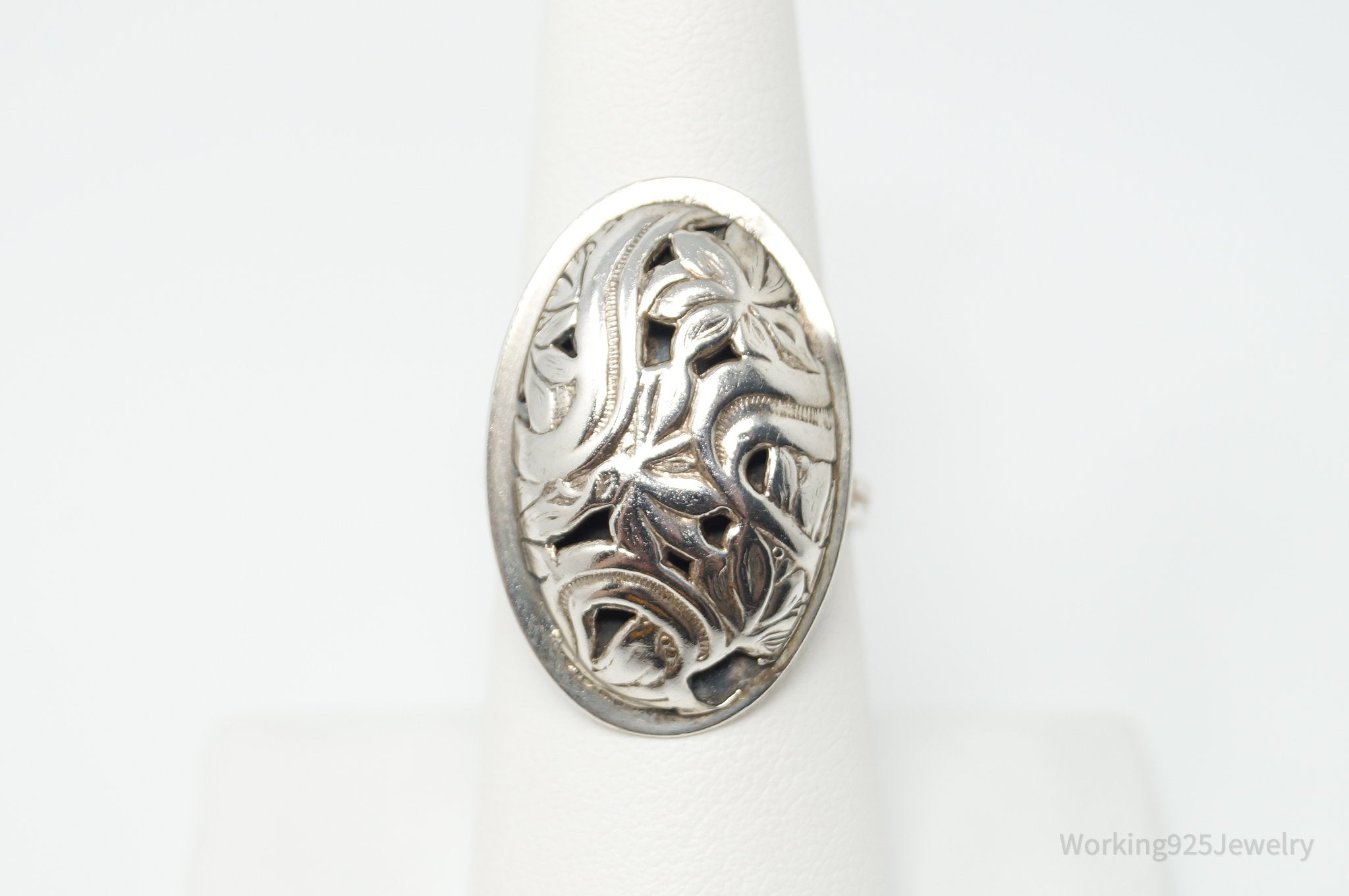 Rare Vintage Designer Beau Floral Adjustable Sterling Silver Ring- Size 7