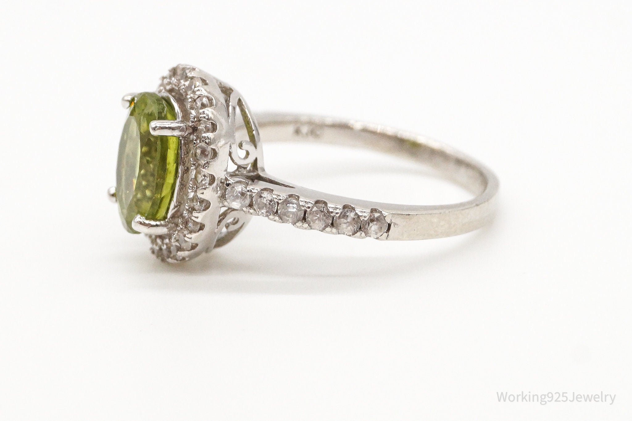 Vintage Designer KJC Peridot Cubic Zirconia Sterling Silver Ring - Size 8