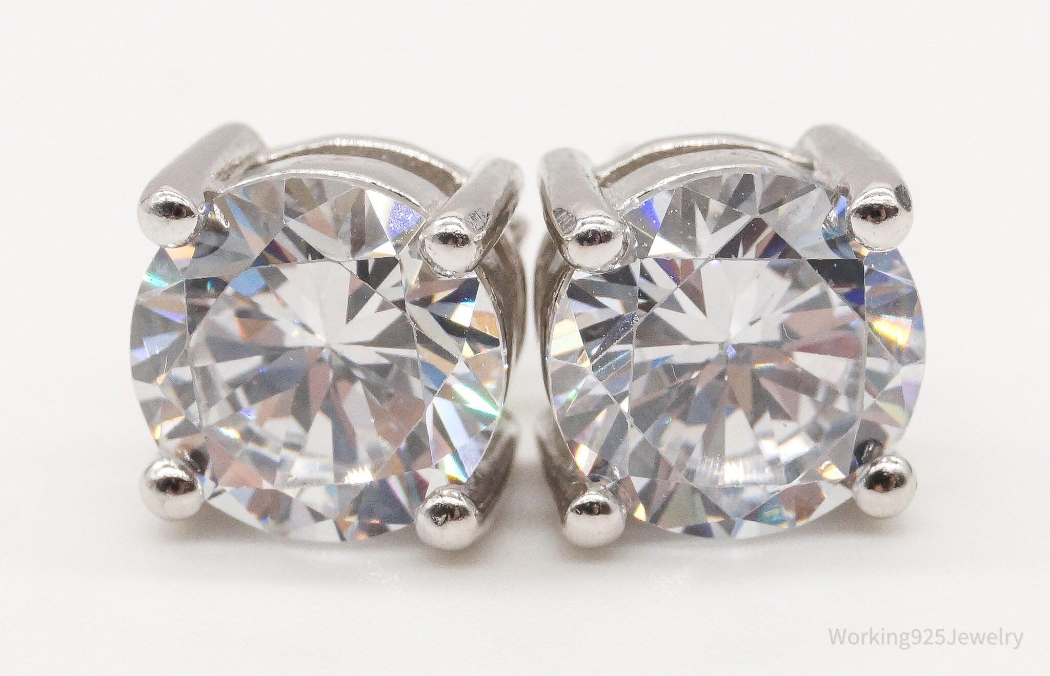 Vintage Large Cubic Zirconia Sterling Silver Earrings