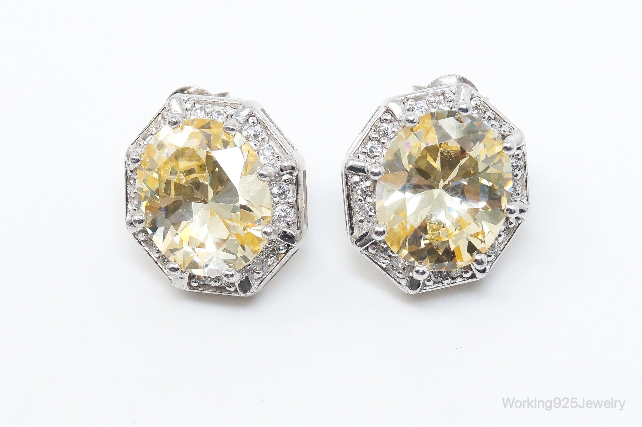 Designer ADI Large Citrine Cubic Zirconia Sterling Silver Earrings