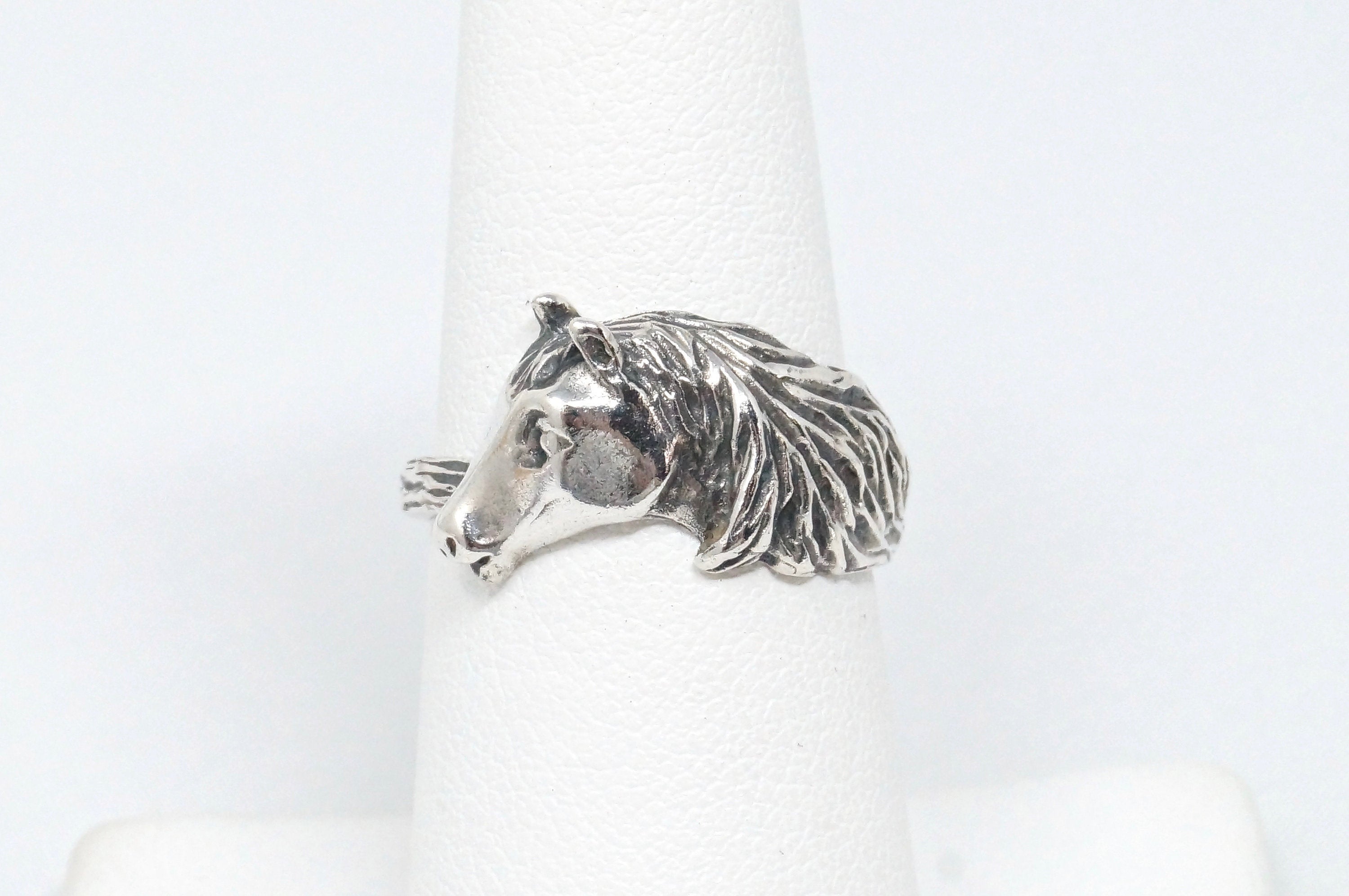 Vintage Horse Lover 3D Sterling Silver Ring - Size 7