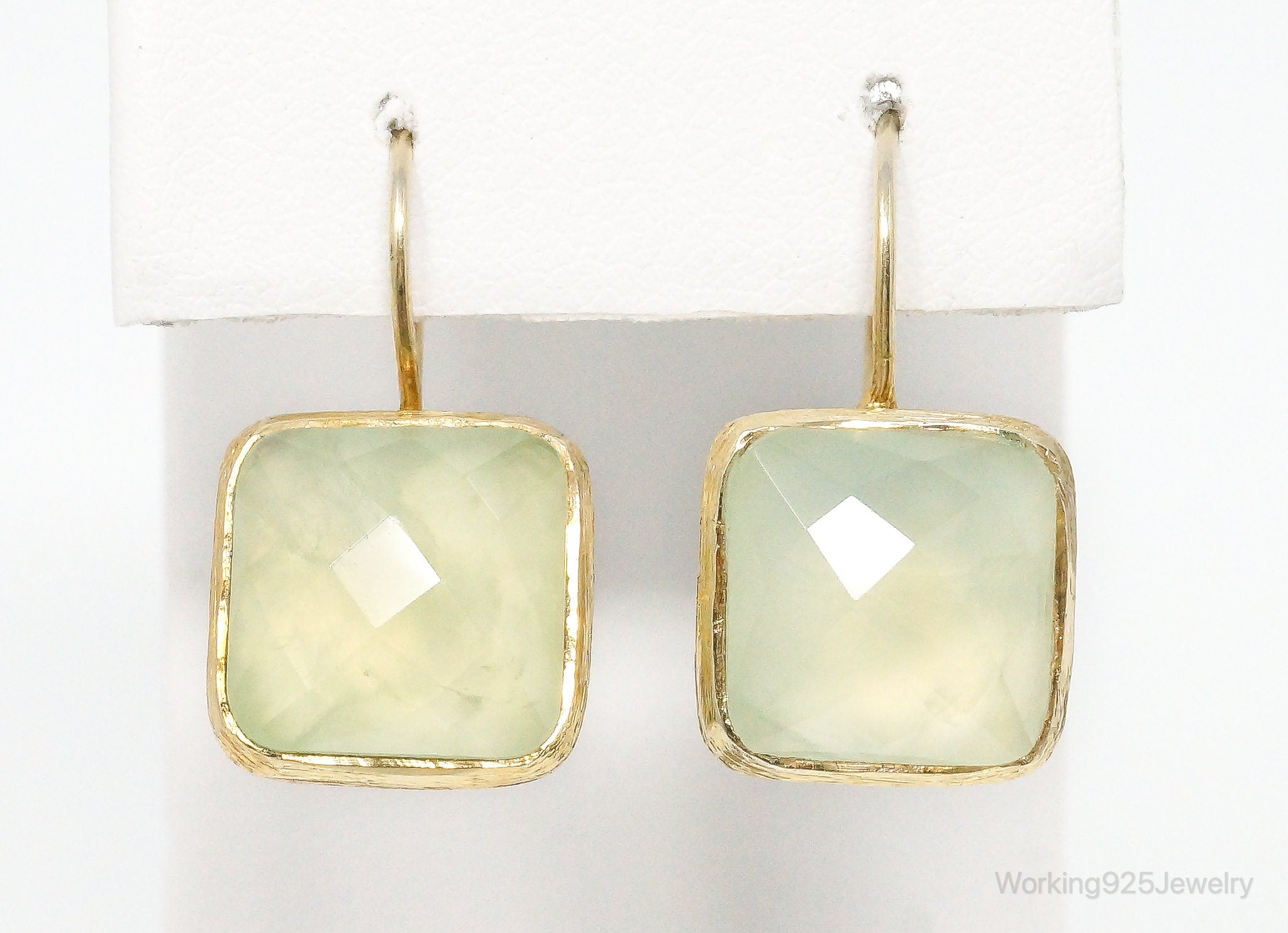 Vintage Green Prehnite Gold Vermeil Sterling Silver Earrings