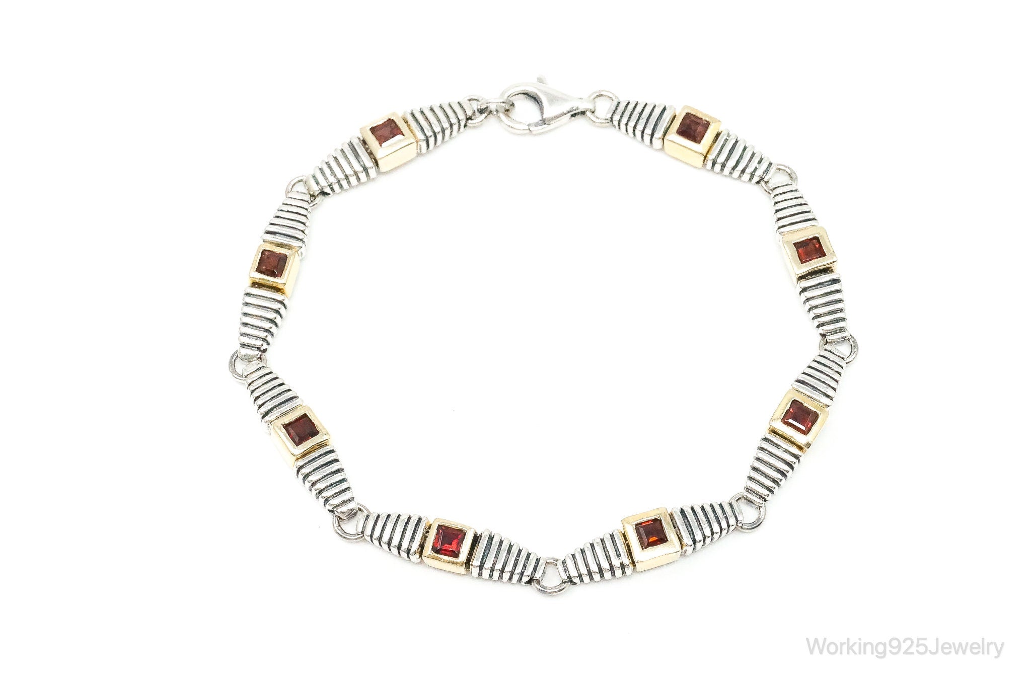 Vintage Garnet Gold Vermeil Sterling Silver Bracelet