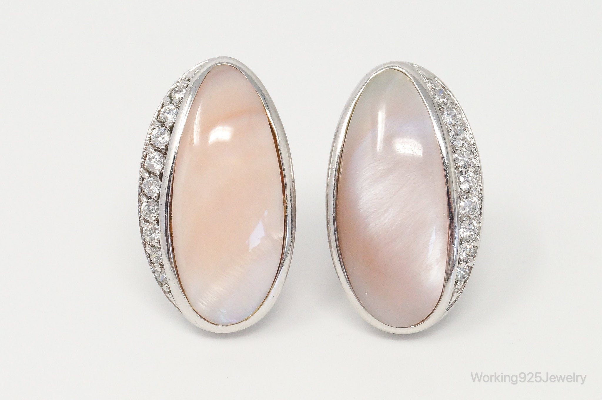 Pink Mother of Pearl Cubic Zirconia Sterling Silver Earrings