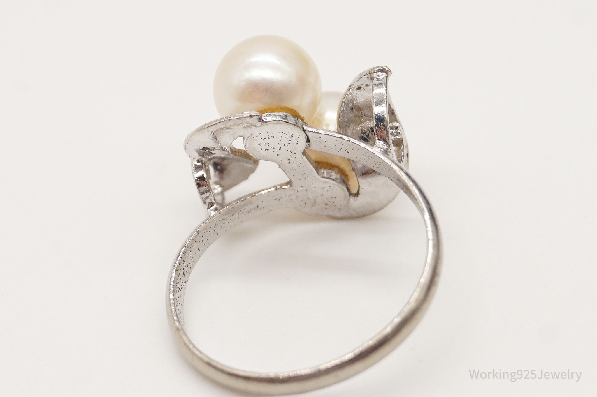 Antique Faux Pearl Silver Ring - Size 5.75