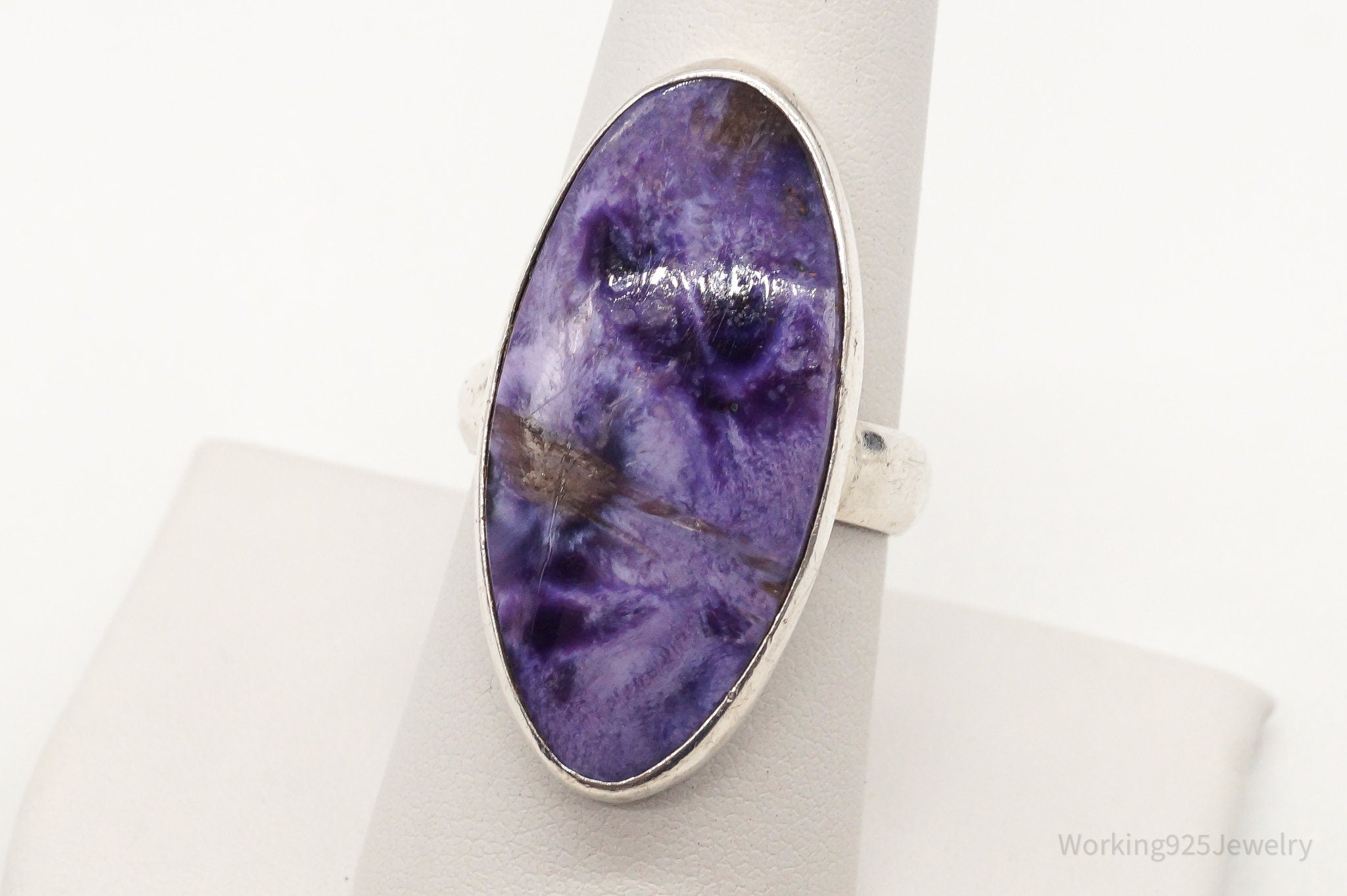 Vintage Large Charoite Sterling Silver Ring - Size 8.25