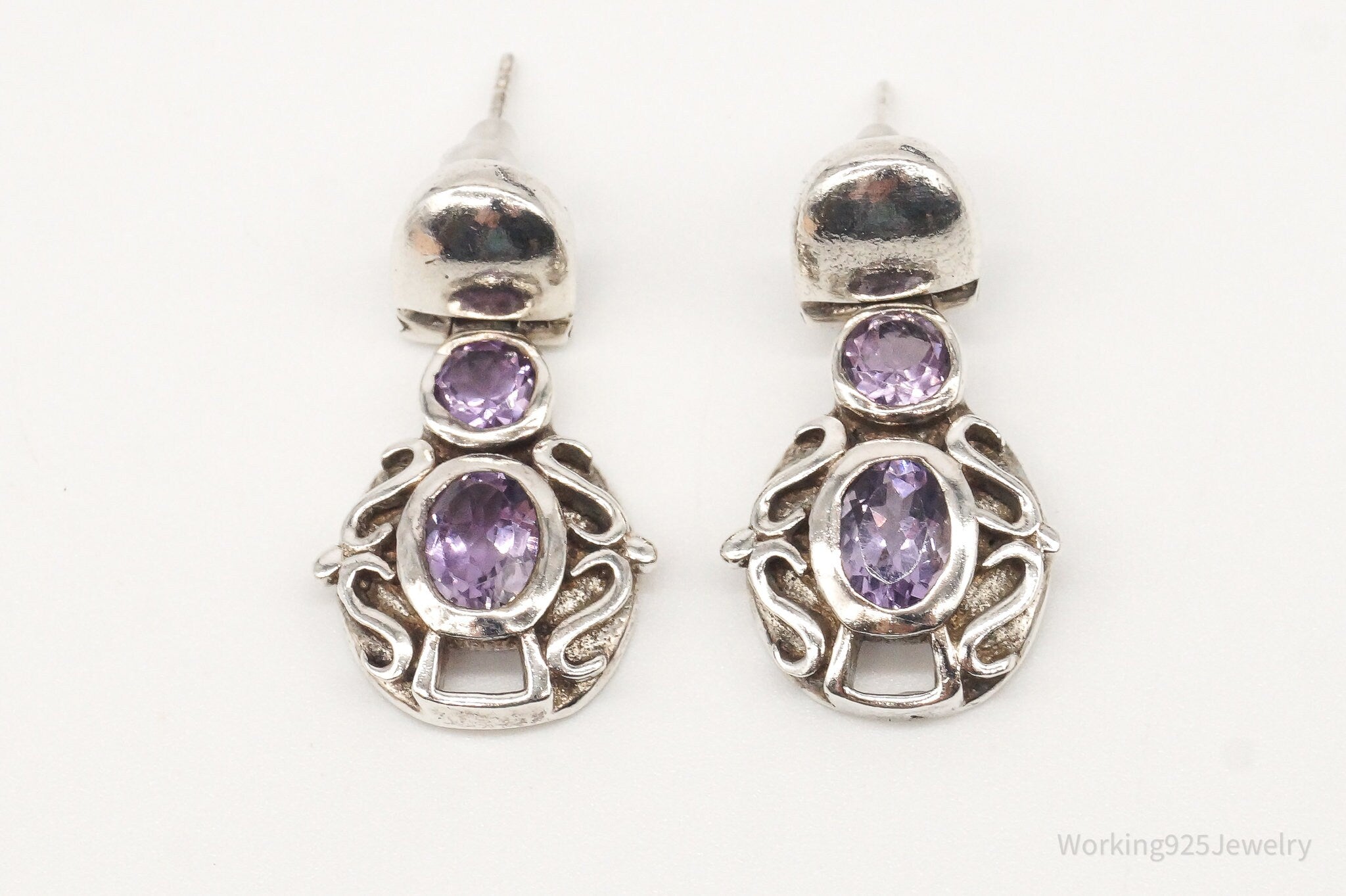 Vintage Designer SI Amethyst Sterling Silver Earrings