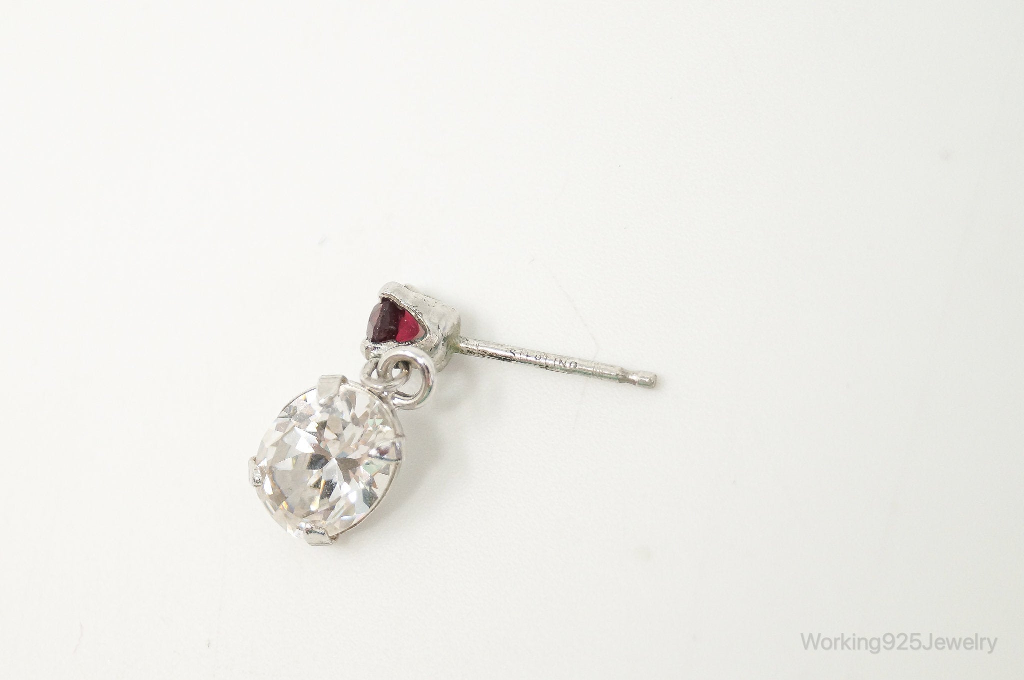 Cubic Zirconia Garnet Sterling Silver Stud Post Earrings