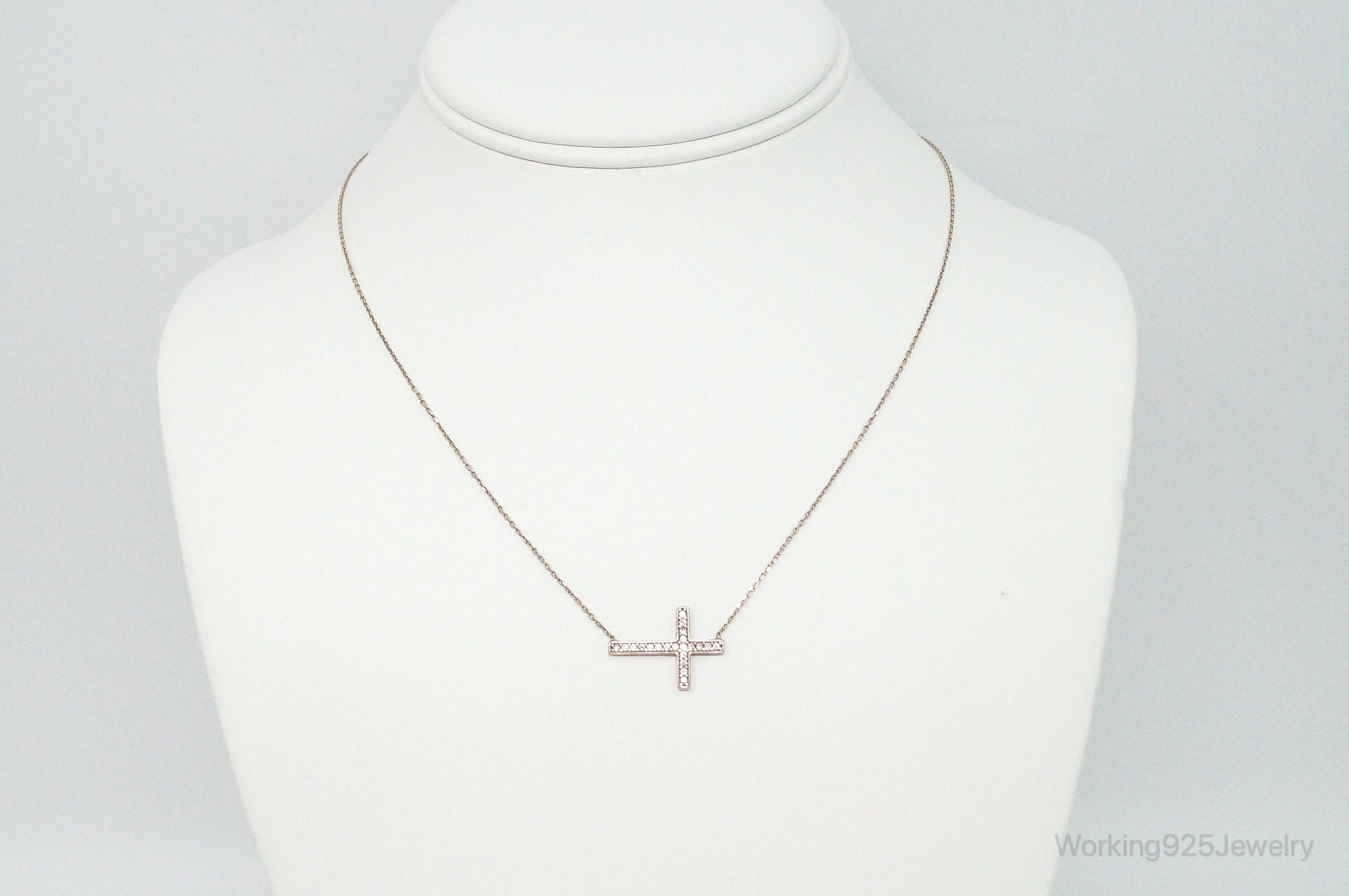 Vintage Cubic Zirconia Rose Gold Vermeil Sterling Silver Cross Necklace