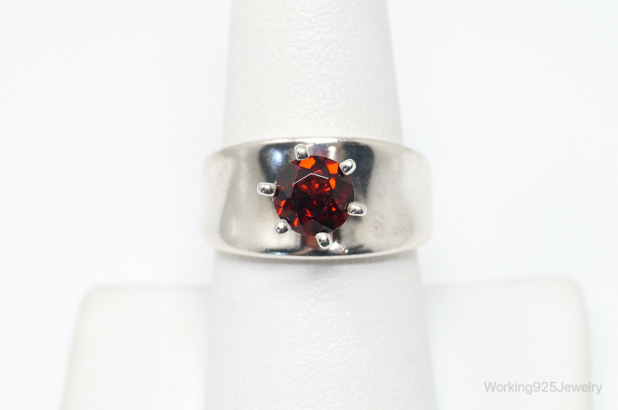 Vintage Art Deco Garnet Sterling Silver Ring - Size 7.75