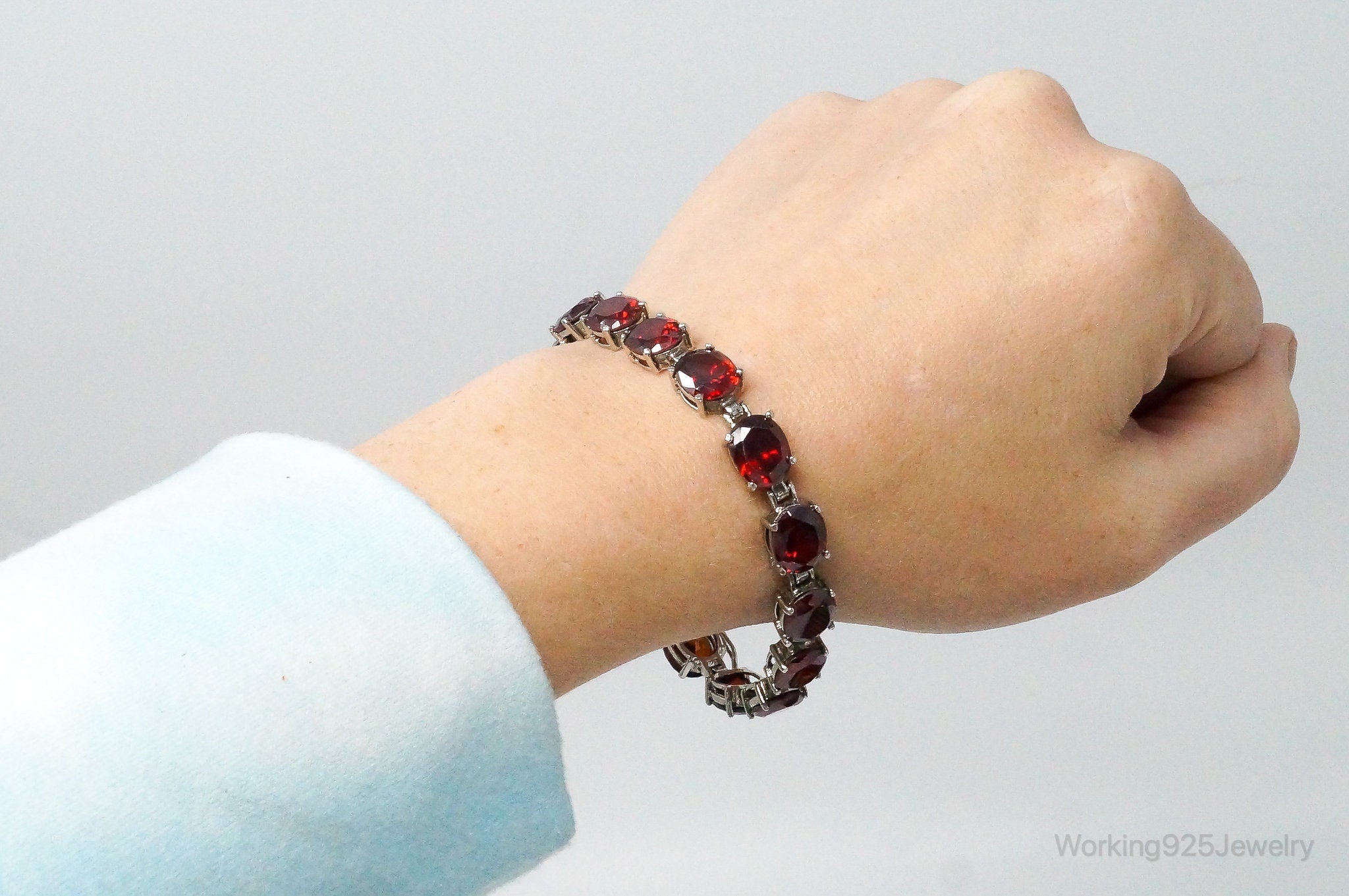 Vintage Garnet Sterling Silver Bracelet